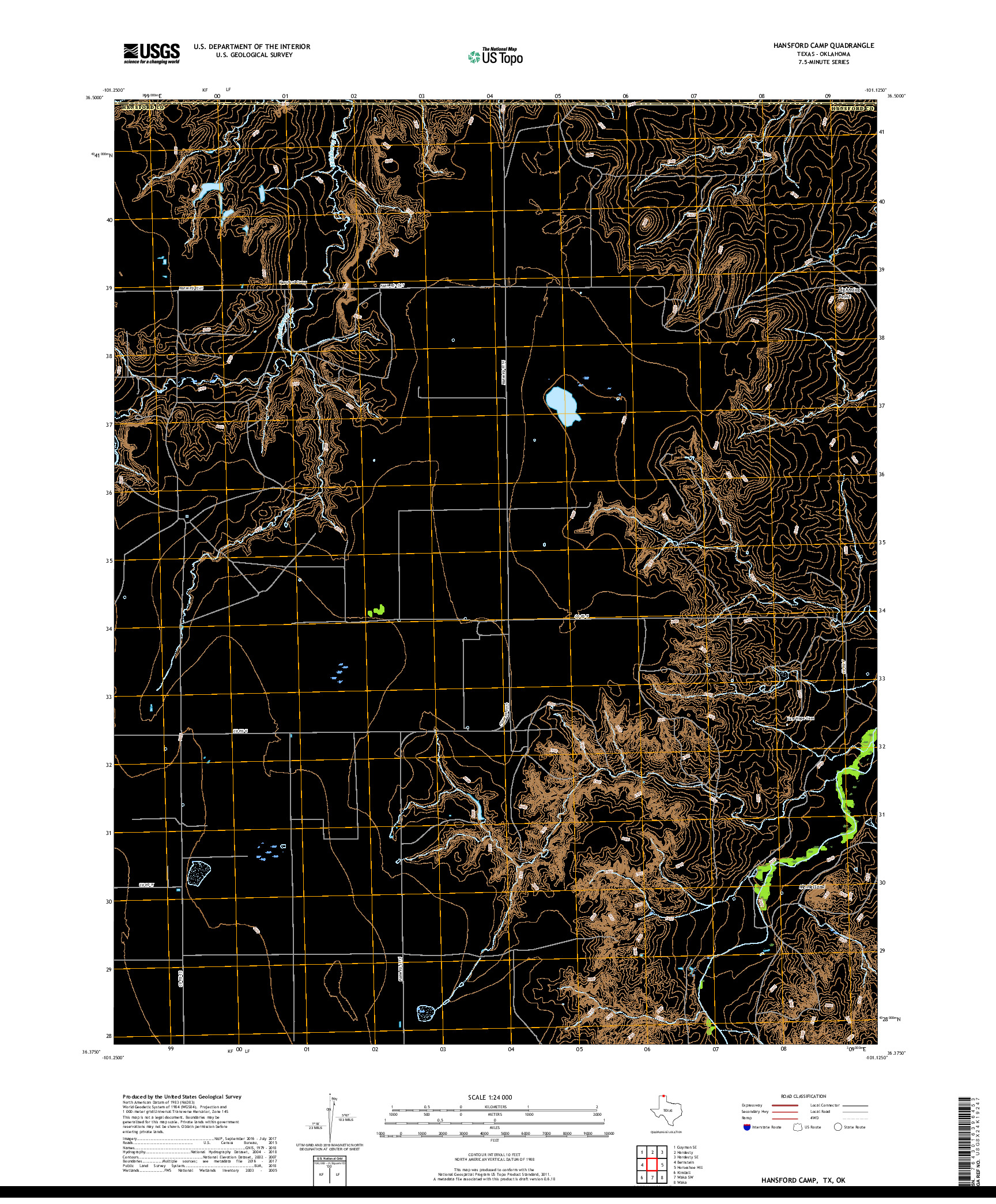 USGS US TOPO 7.5-MINUTE MAP FOR HANSFORD CAMP, TX,OK 2019