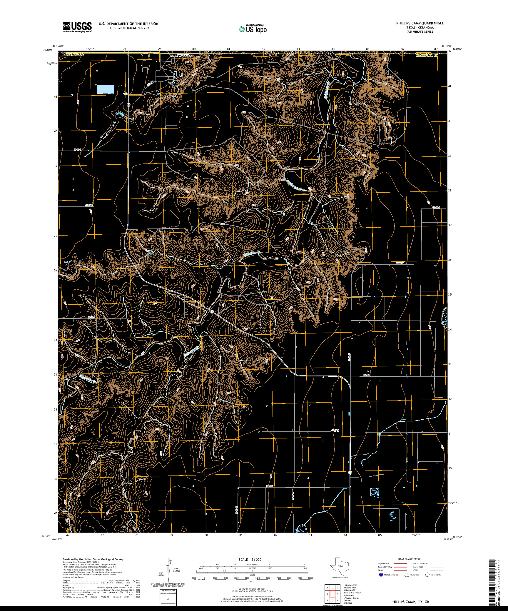 USGS US TOPO 7.5-MINUTE MAP FOR PHILLIPS CAMP, TX,OK 2019