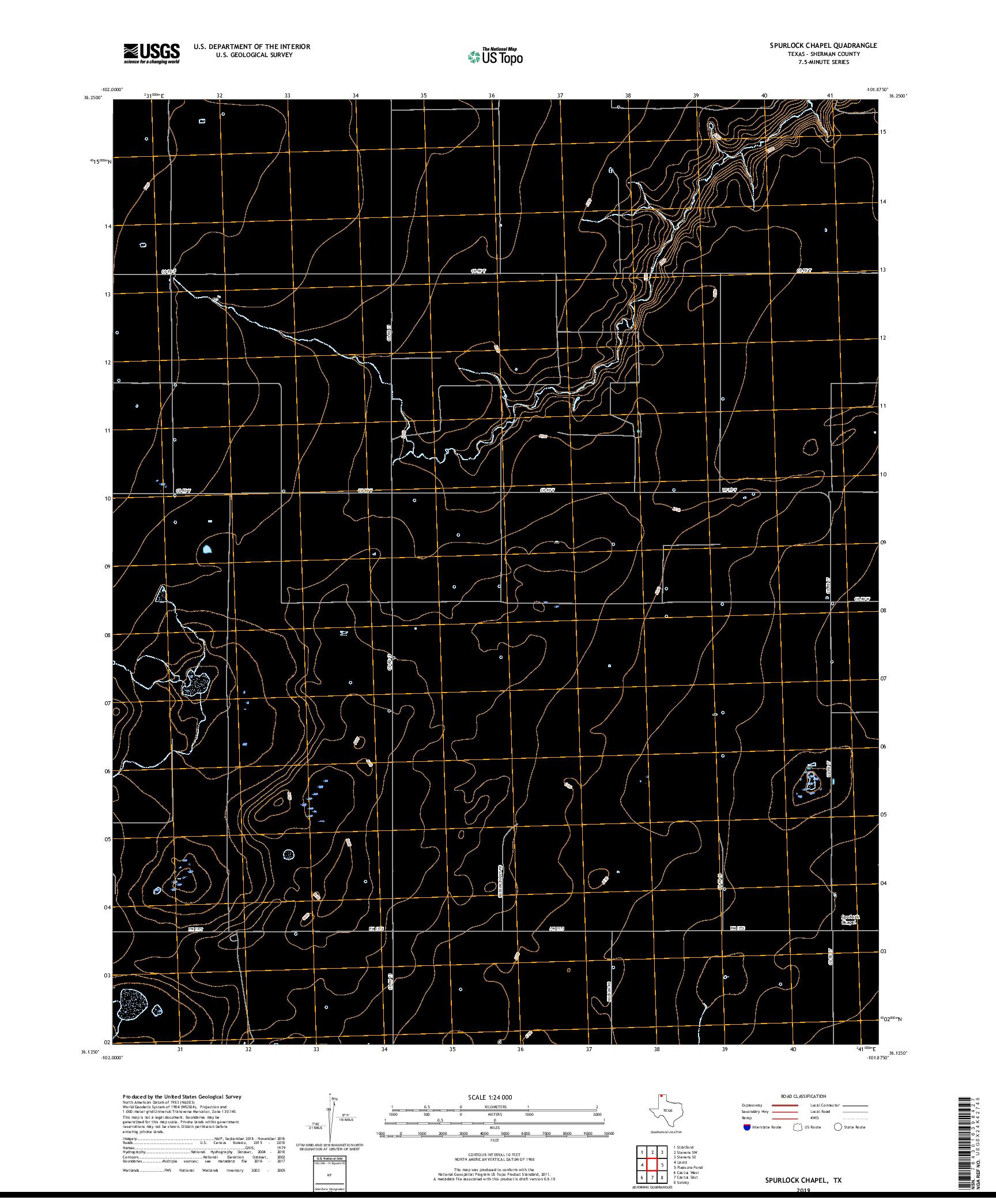 USGS US TOPO 7.5-MINUTE MAP FOR SPURLOCK CHAPEL, TX 2019