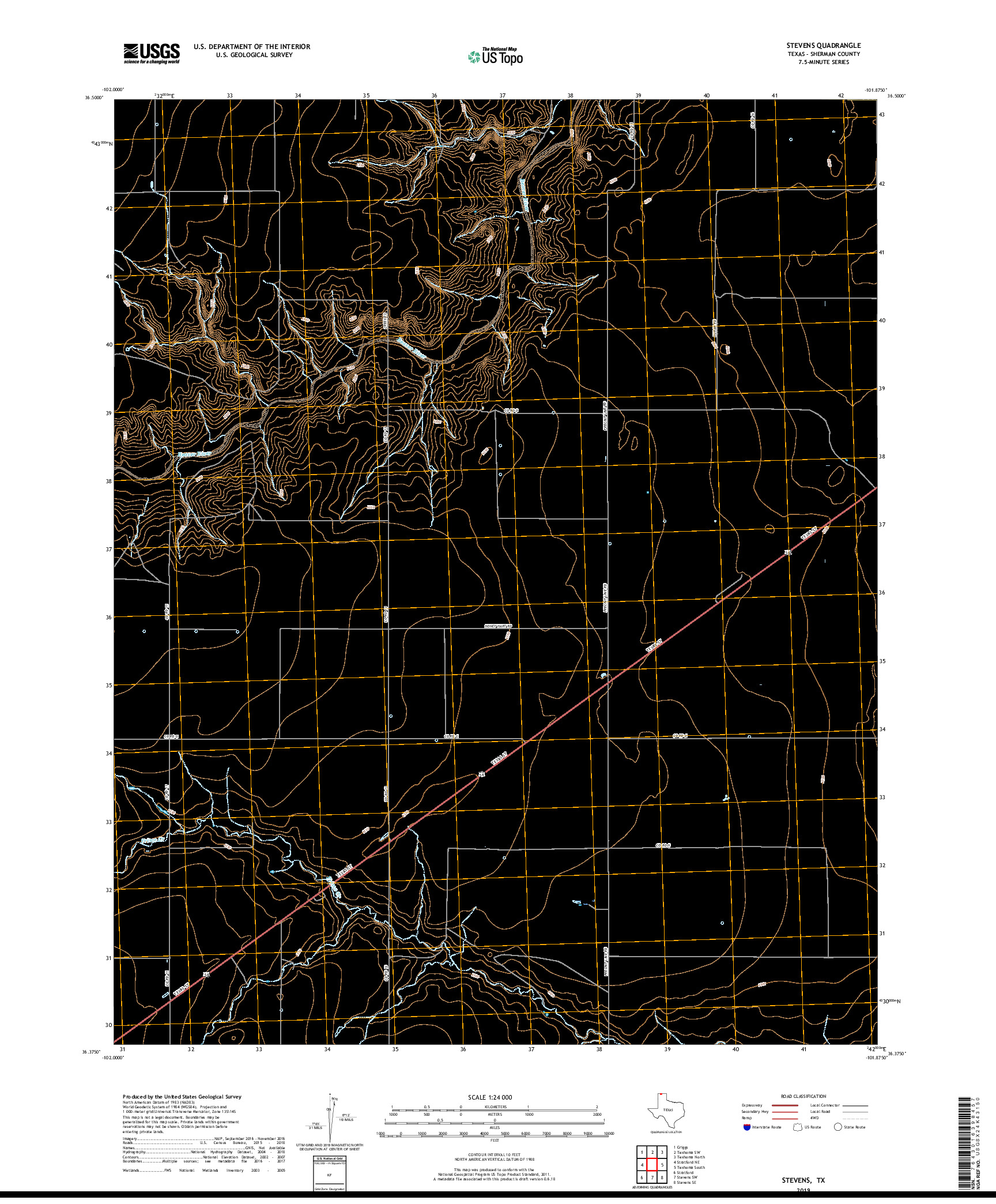 USGS US TOPO 7.5-MINUTE MAP FOR STEVENS, TX 2019
