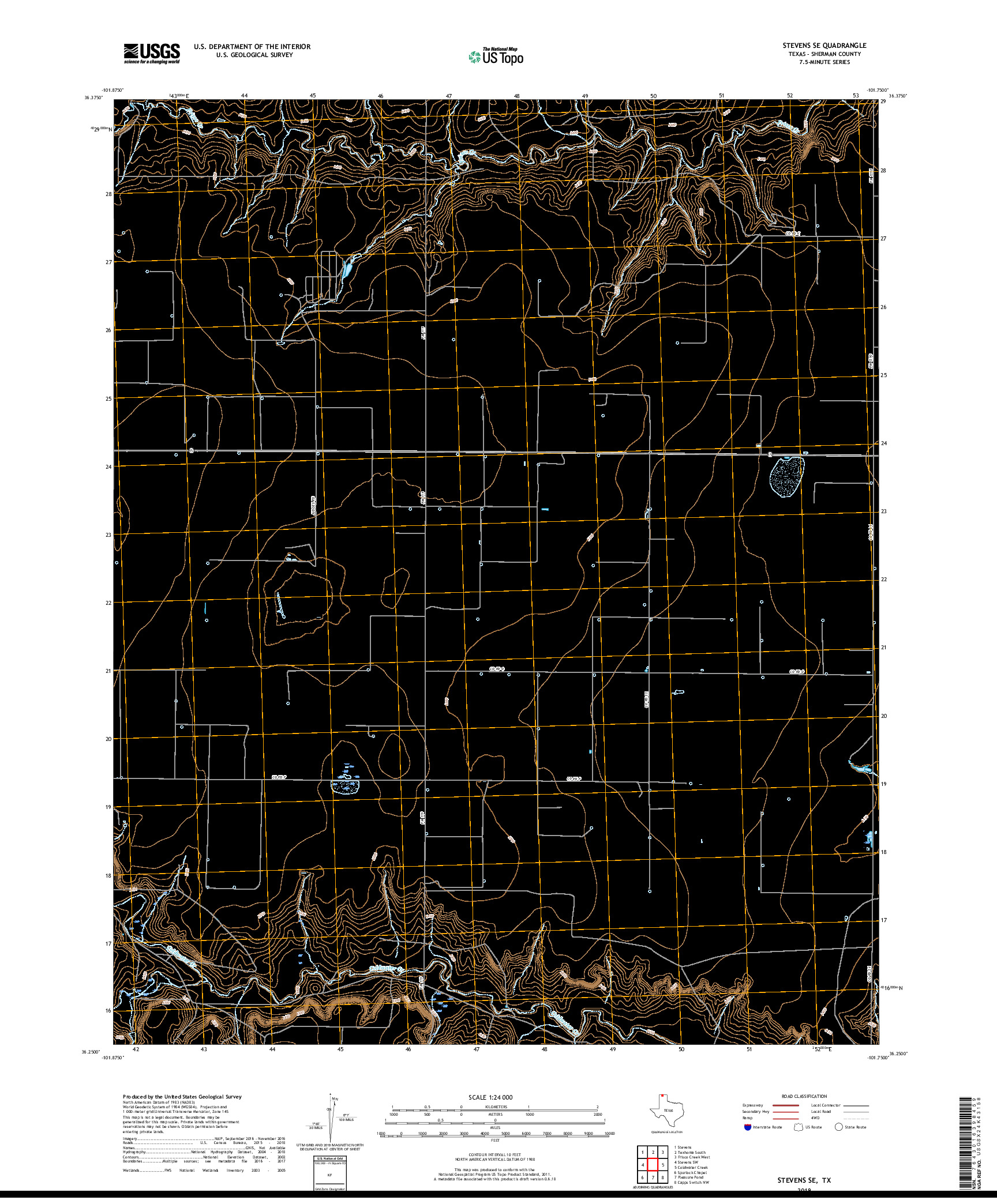 USGS US TOPO 7.5-MINUTE MAP FOR STEVENS SE, TX 2019
