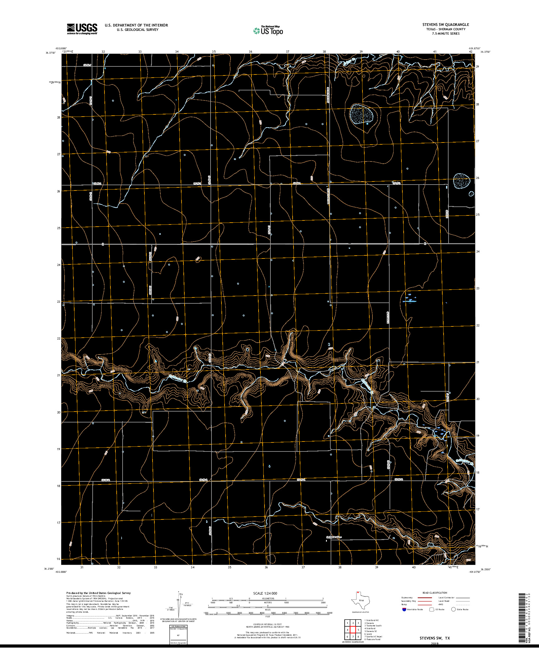 USGS US TOPO 7.5-MINUTE MAP FOR STEVENS SW, TX 2019