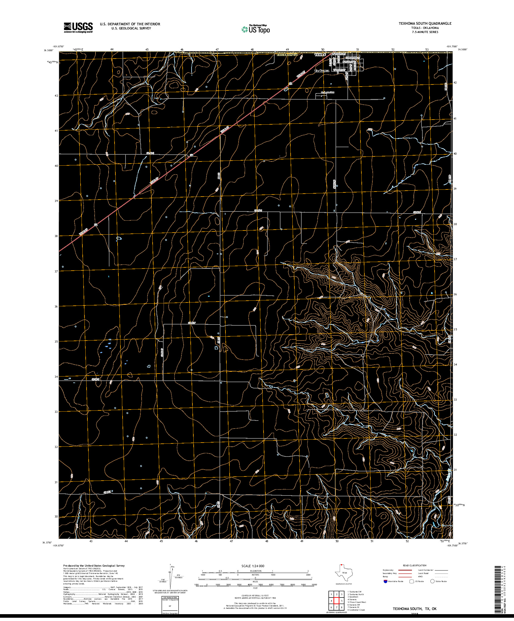 USGS US TOPO 7.5-MINUTE MAP FOR TEXHOMA SOUTH, TX,OK 2019