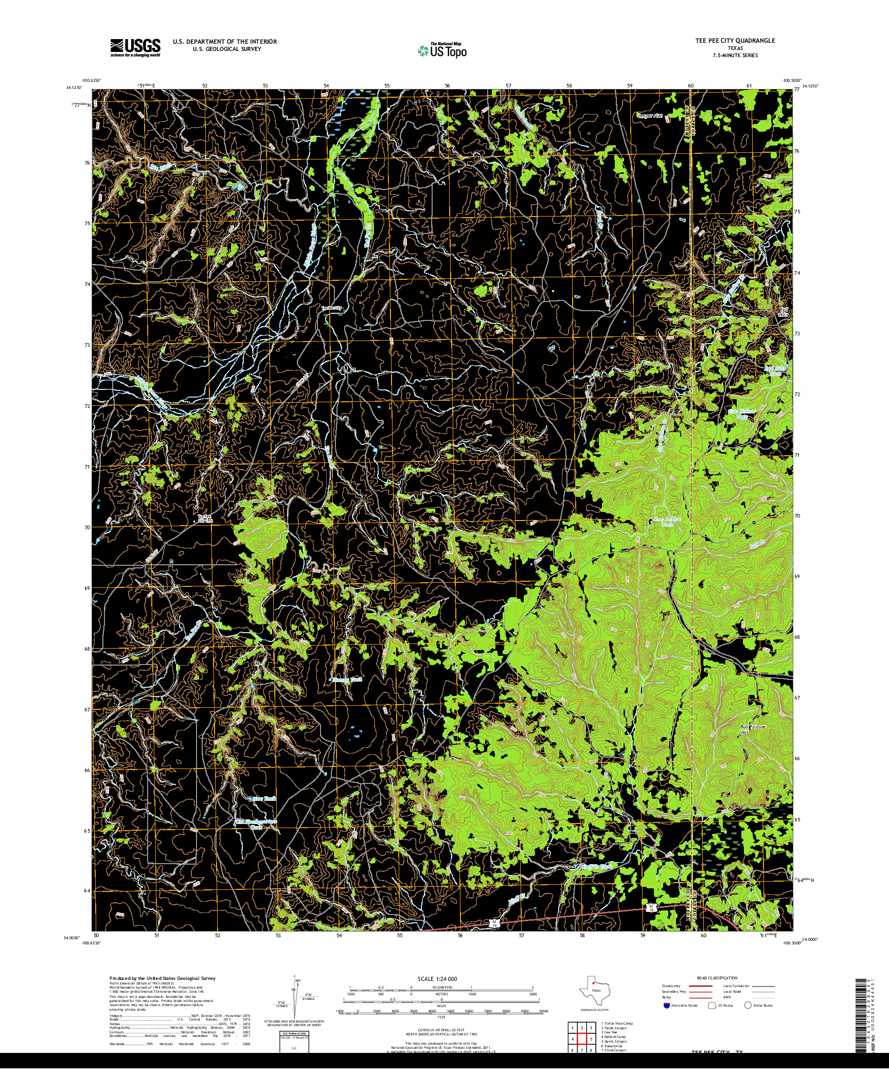 USGS US TOPO 7.5-MINUTE MAP FOR TEE PEE CITY, TX 2019