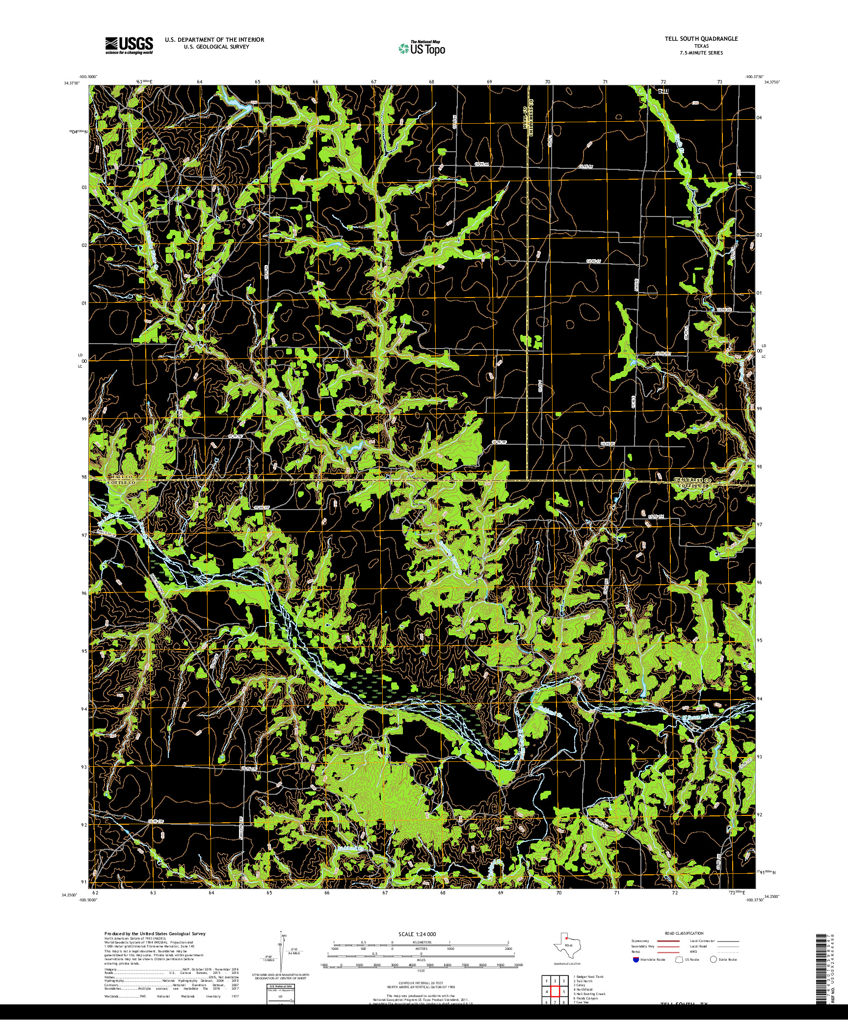 USGS US TOPO 7.5-MINUTE MAP FOR TELL SOUTH, TX 2019