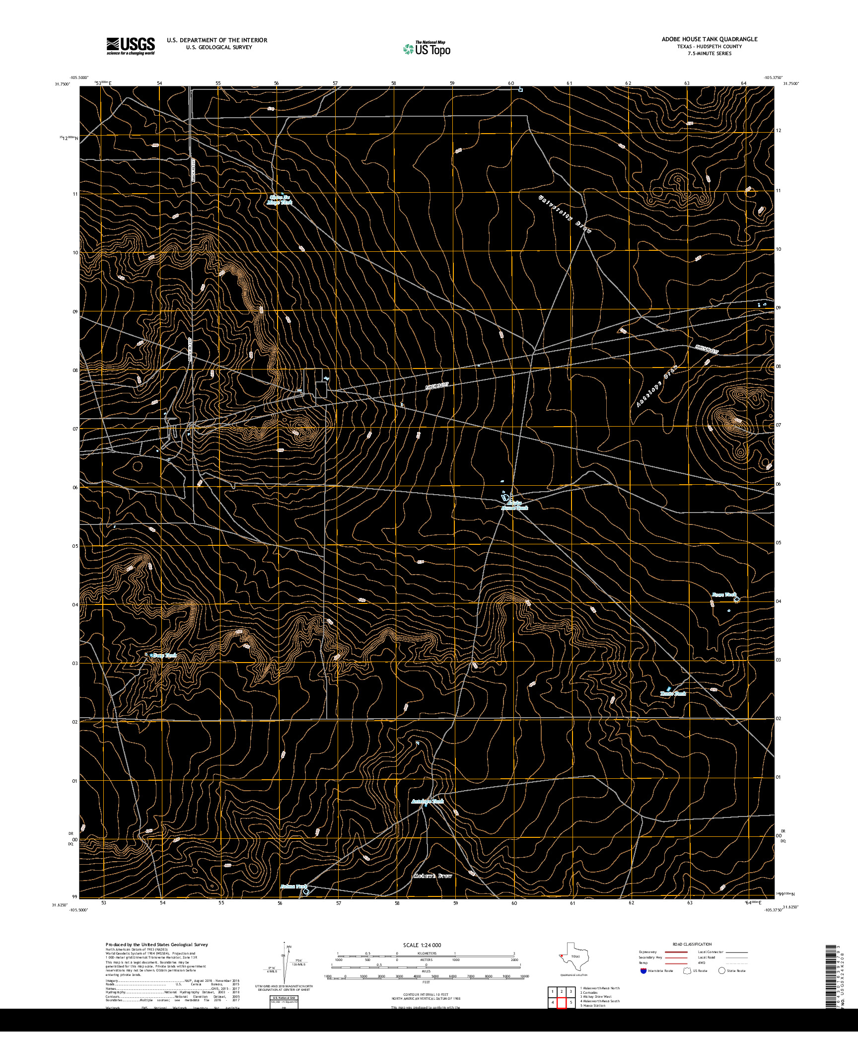 USGS US TOPO 7.5-MINUTE MAP FOR ADOBE HOUSE TANK, TX 2019