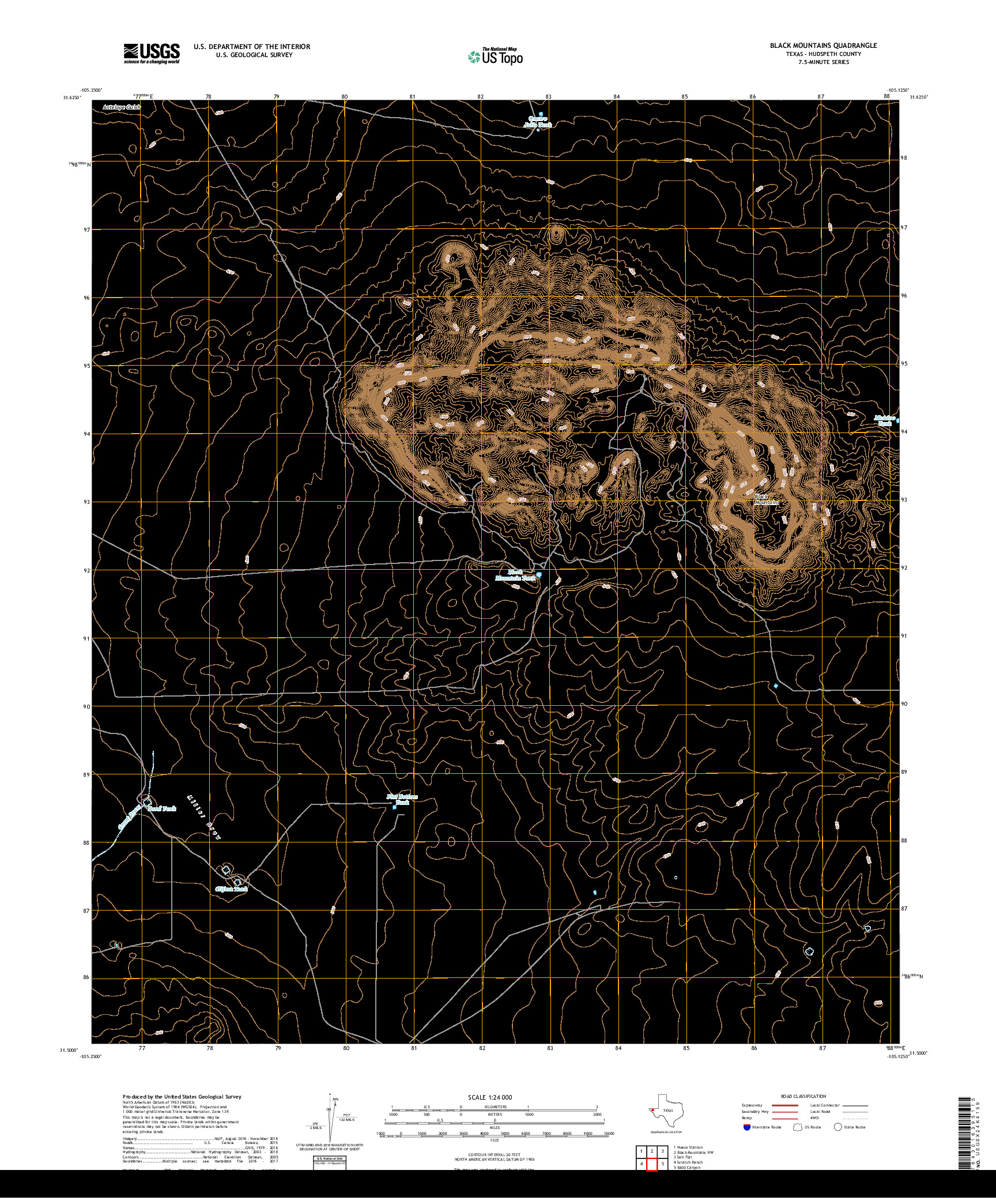 USGS US TOPO 7.5-MINUTE MAP FOR BLACK MOUNTAINS, TX 2019