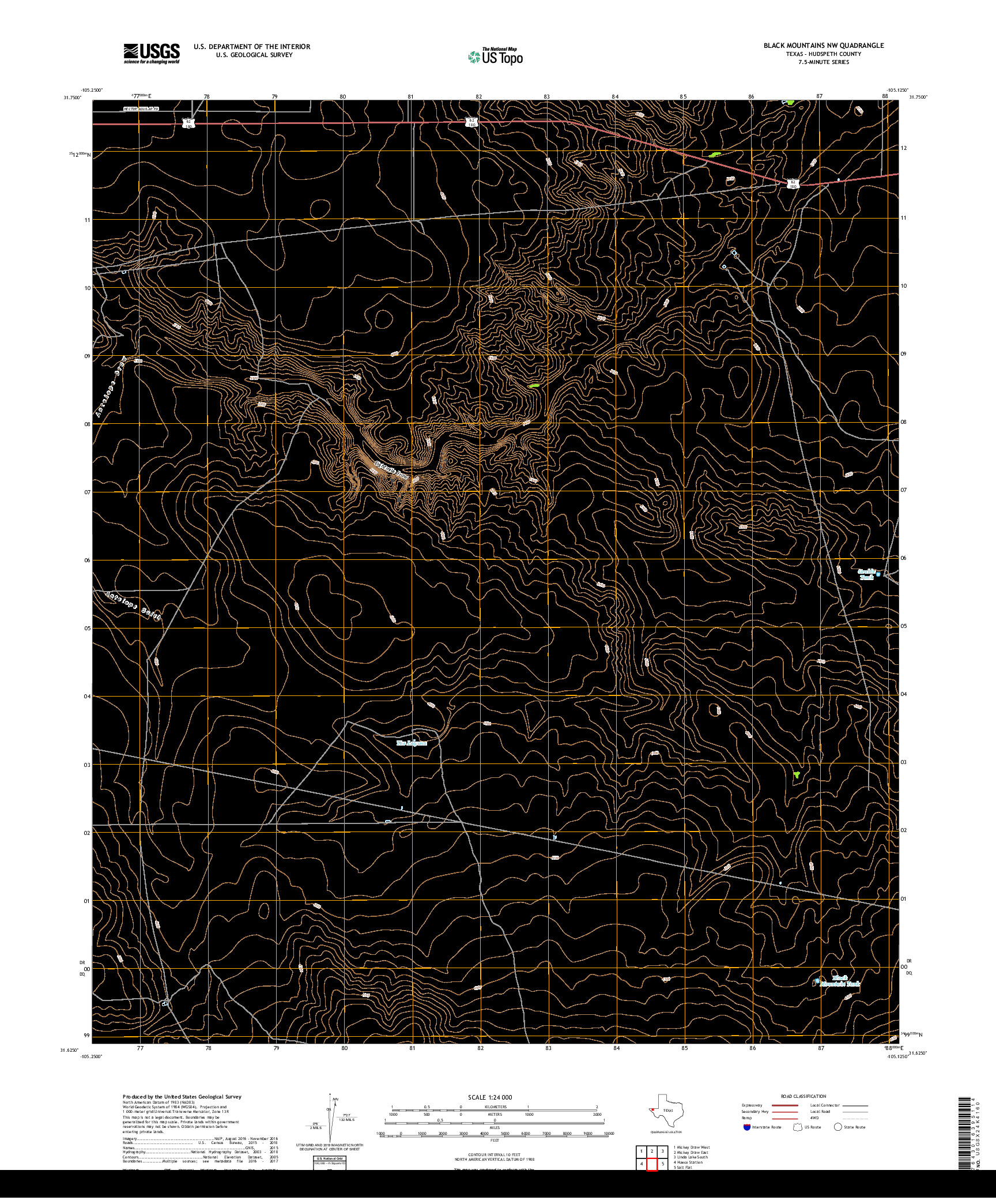 USGS US TOPO 7.5-MINUTE MAP FOR BLACK MOUNTAINS NW, TX 2019