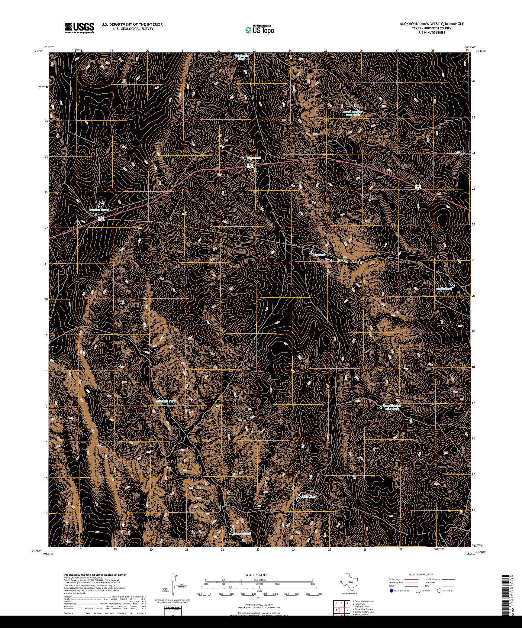 USGS US TOPO 7.5-MINUTE MAP FOR BUCKHORN DRAW WEST, TX 2019