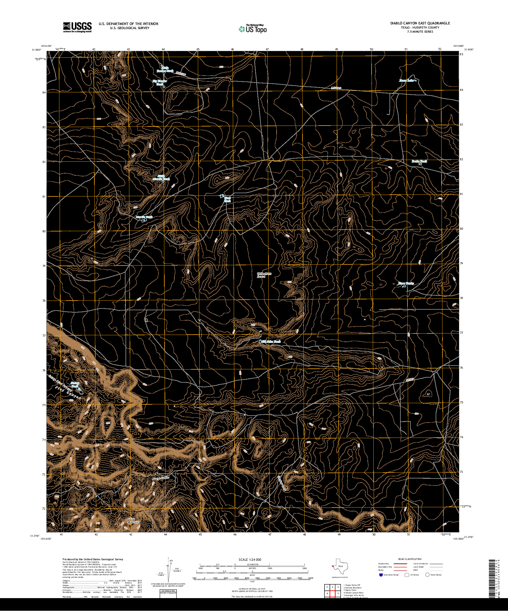 USGS US TOPO 7.5-MINUTE MAP FOR DIABLO CANYON EAST, TX 2019