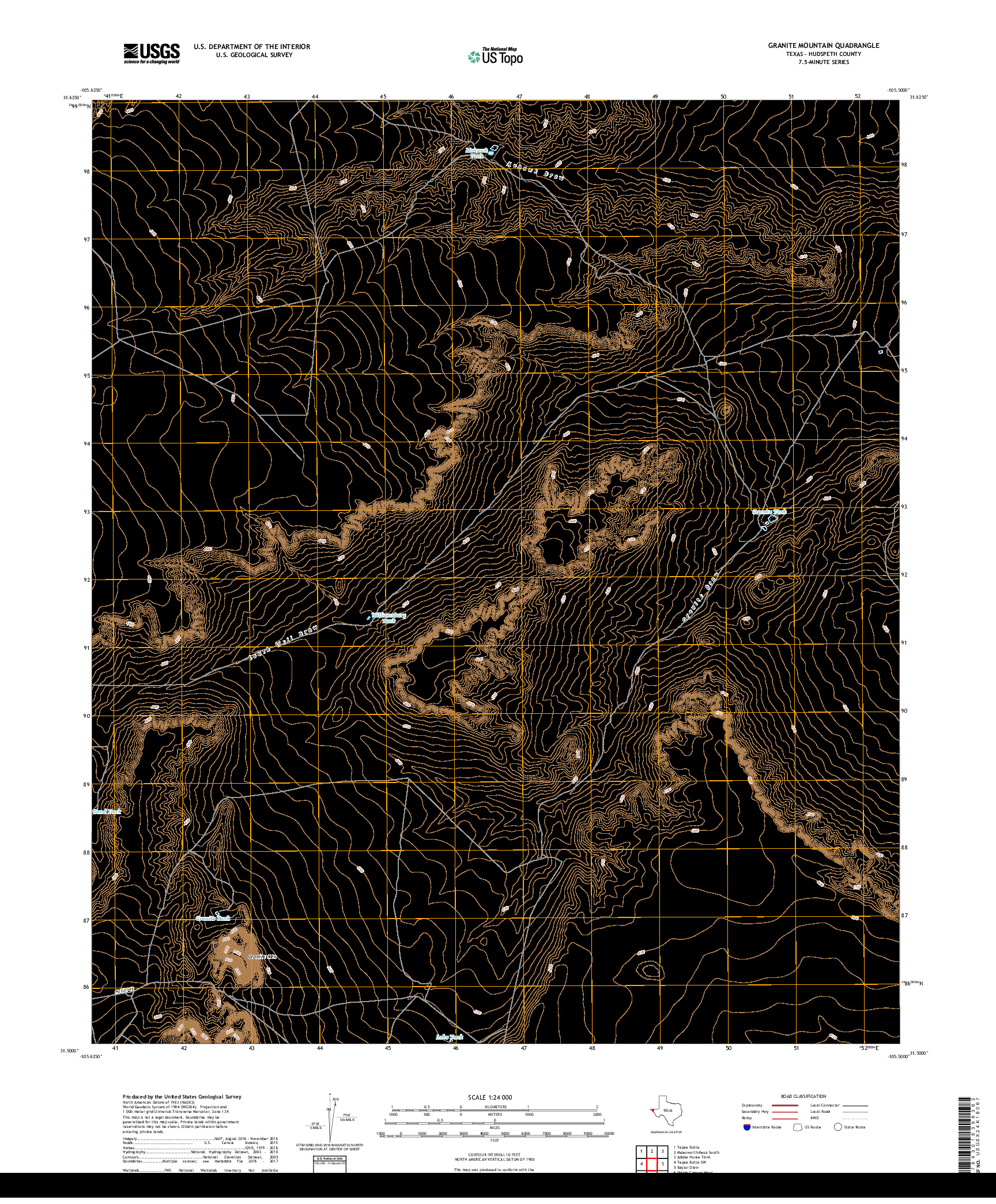 USGS US TOPO 7.5-MINUTE MAP FOR GRANITE MOUNTAIN, TX 2019
