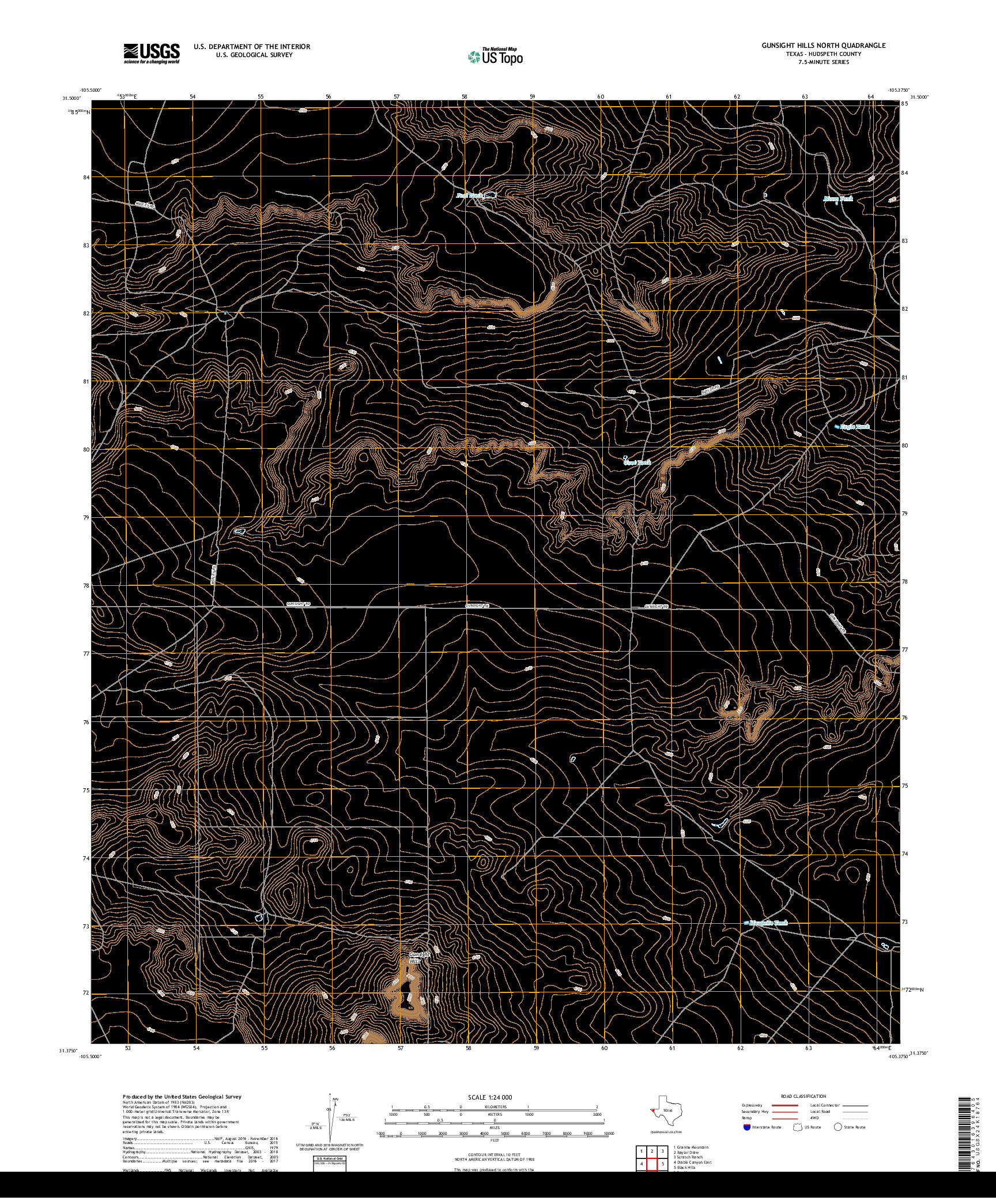 USGS US TOPO 7.5-MINUTE MAP FOR GUNSIGHT HILLS NORTH, TX 2019