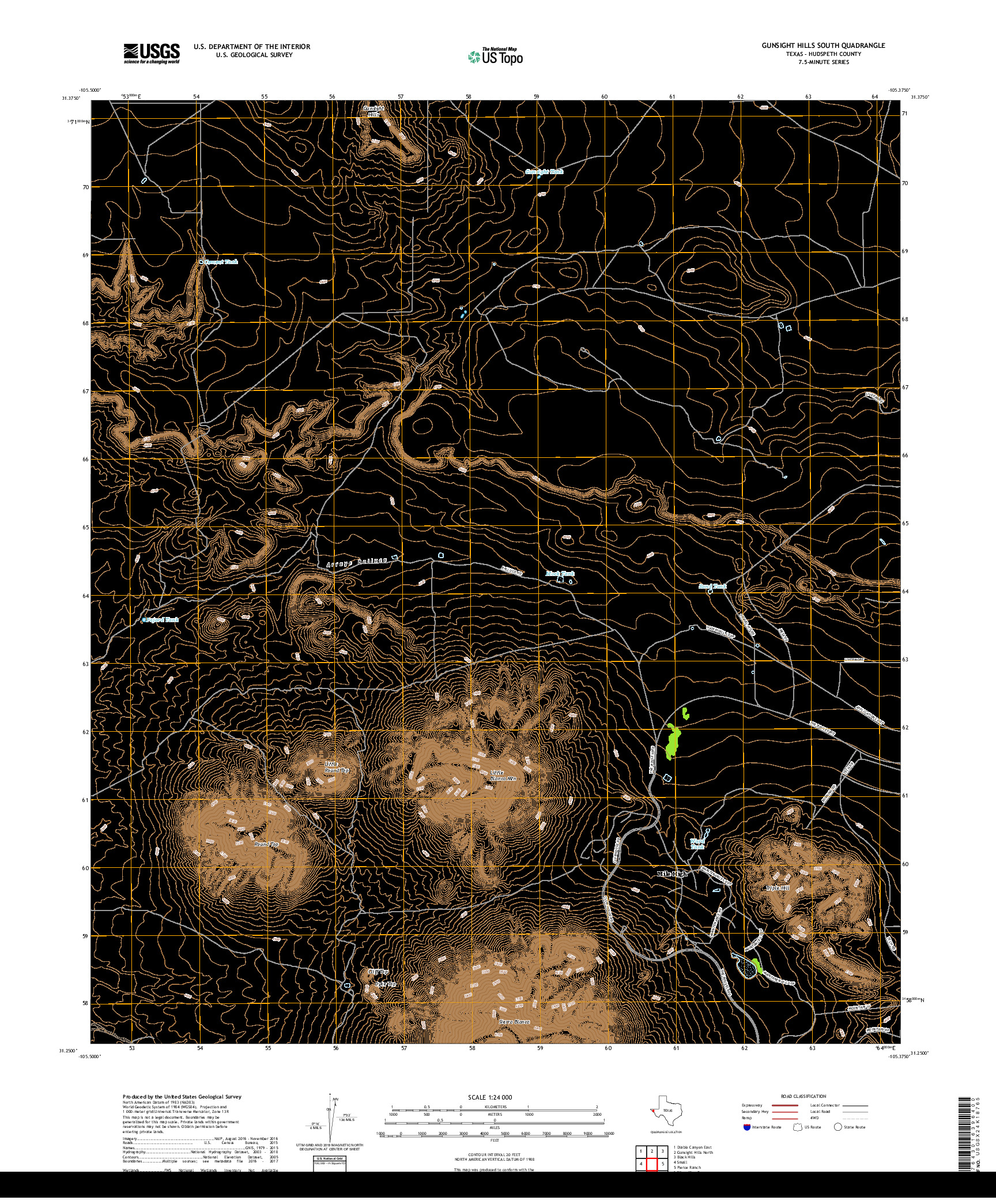 USGS US TOPO 7.5-MINUTE MAP FOR GUNSIGHT HILLS SOUTH, TX 2019