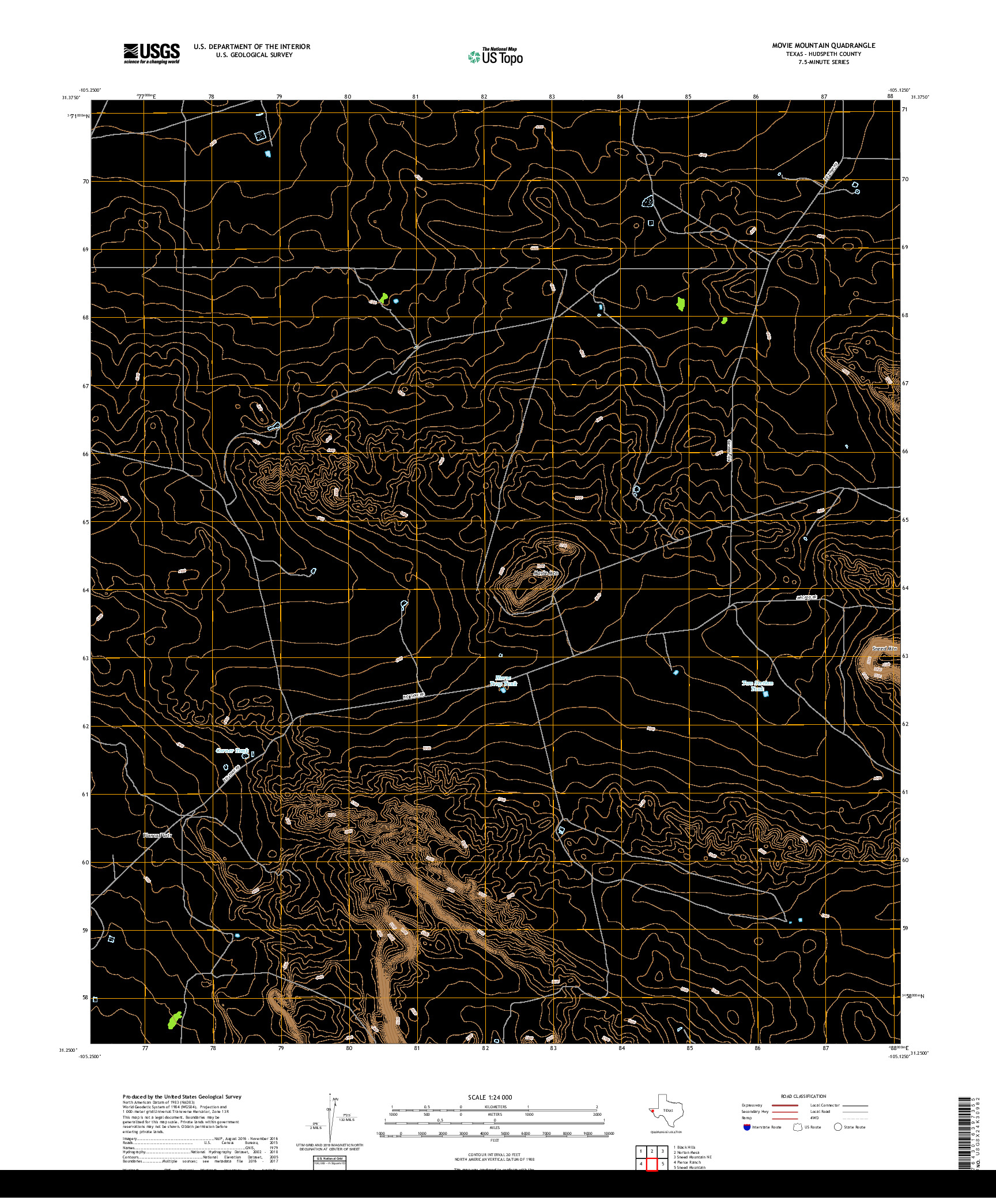 USGS US TOPO 7.5-MINUTE MAP FOR MOVIE MOUNTAIN, TX 2019