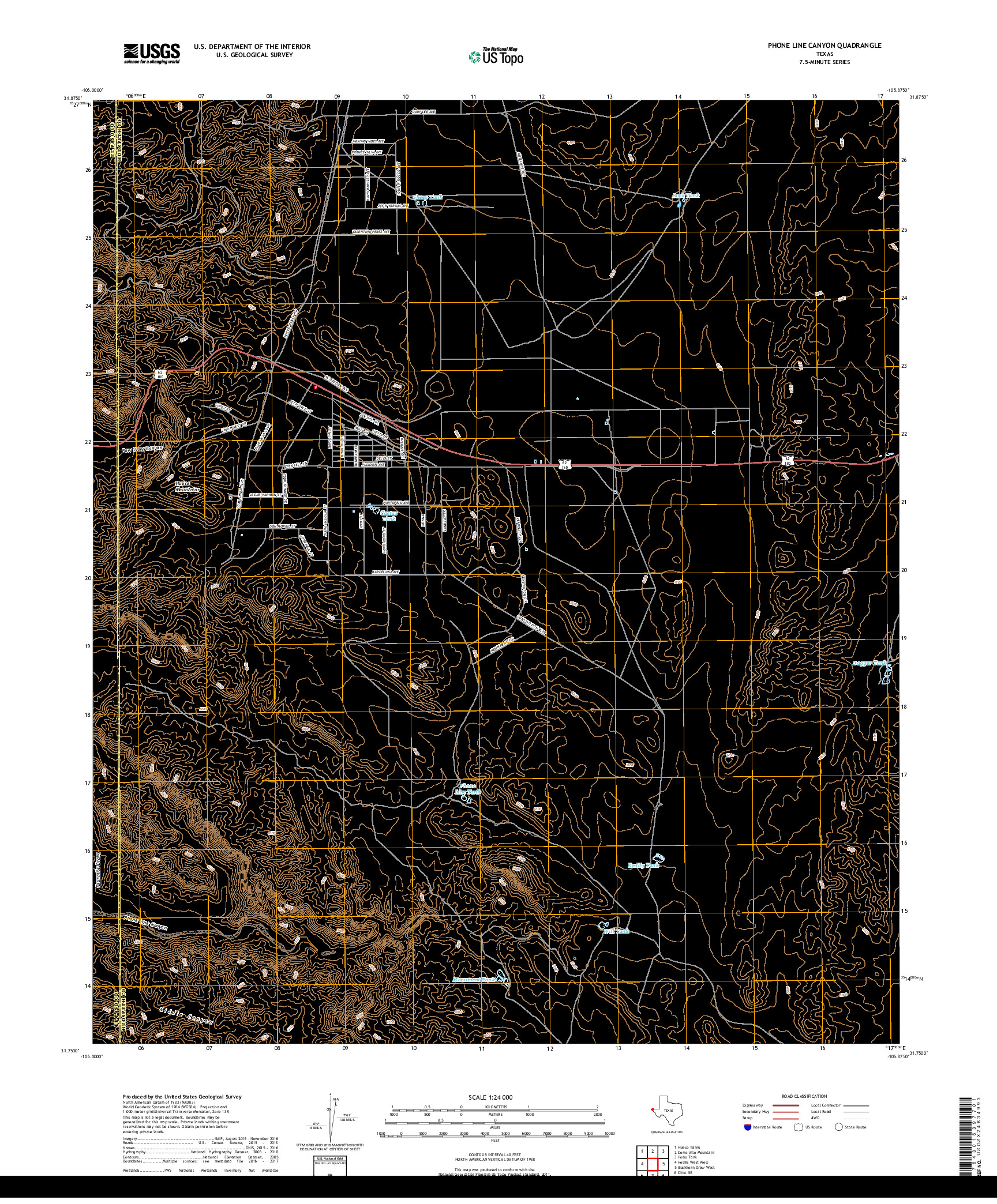 USGS US TOPO 7.5-MINUTE MAP FOR PHONE LINE CANYON, TX 2019
