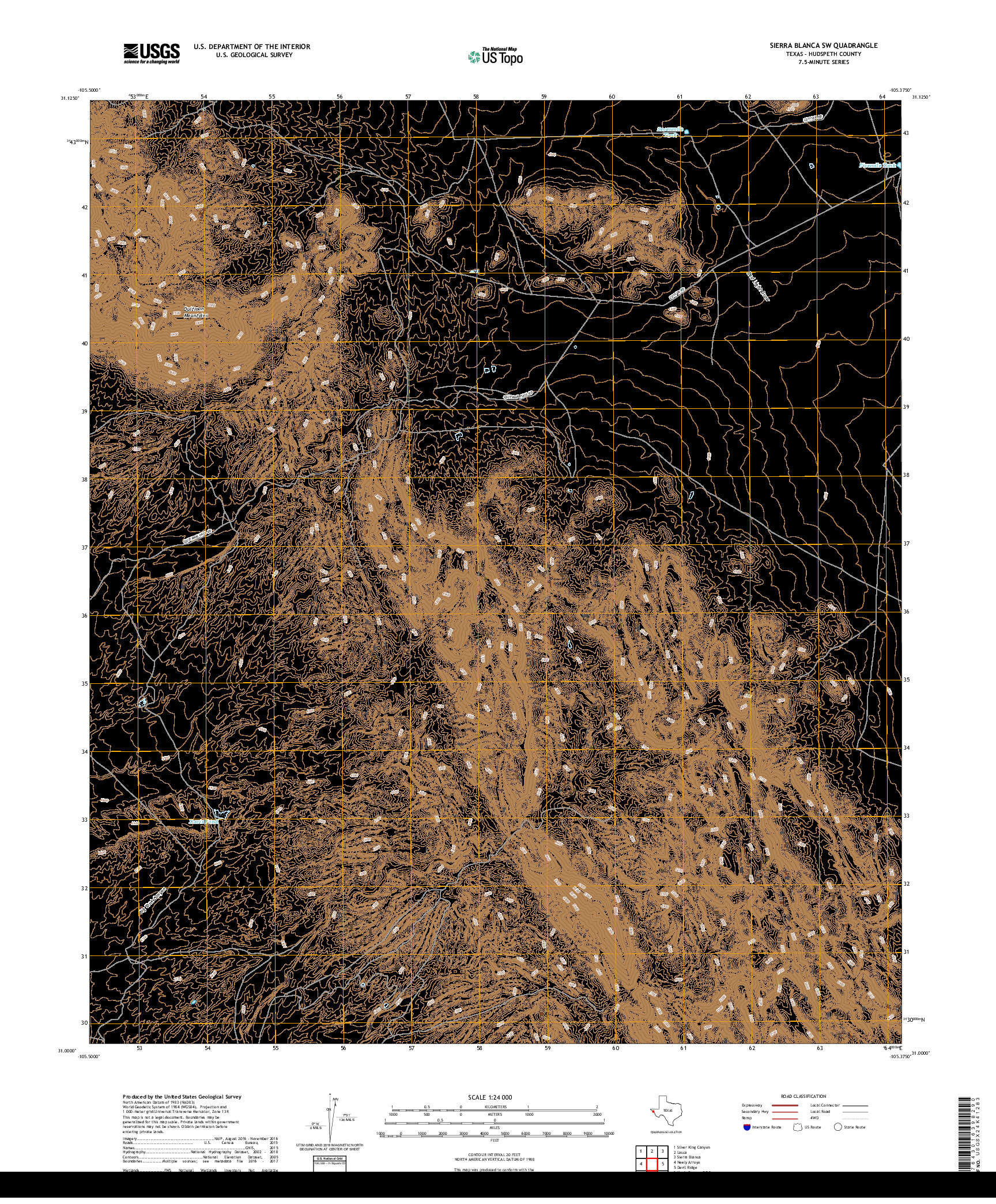 USGS US TOPO 7.5-MINUTE MAP FOR SIERRA BLANCA SW, TX 2019