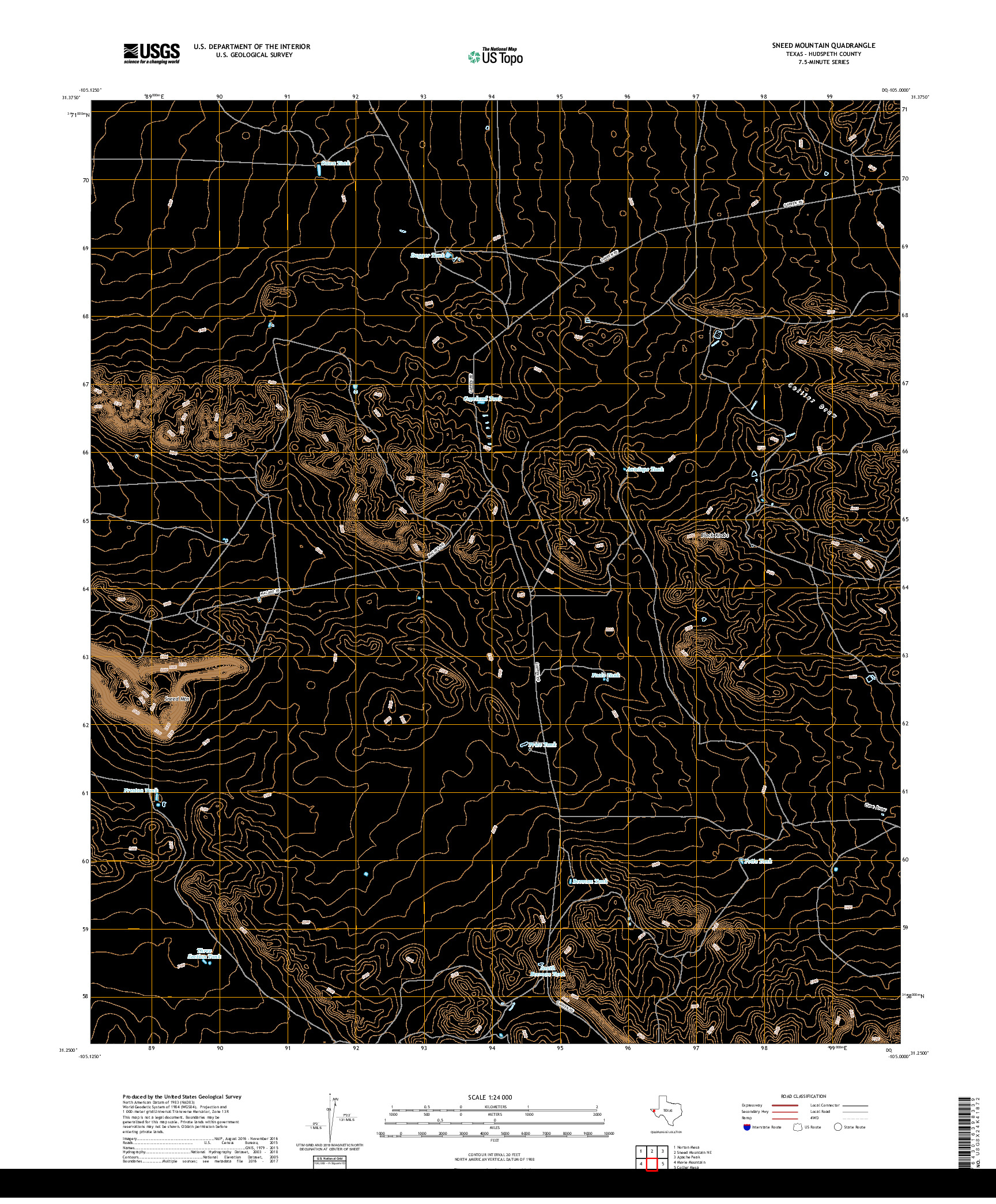 USGS US TOPO 7.5-MINUTE MAP FOR SNEED MOUNTAIN, TX 2019