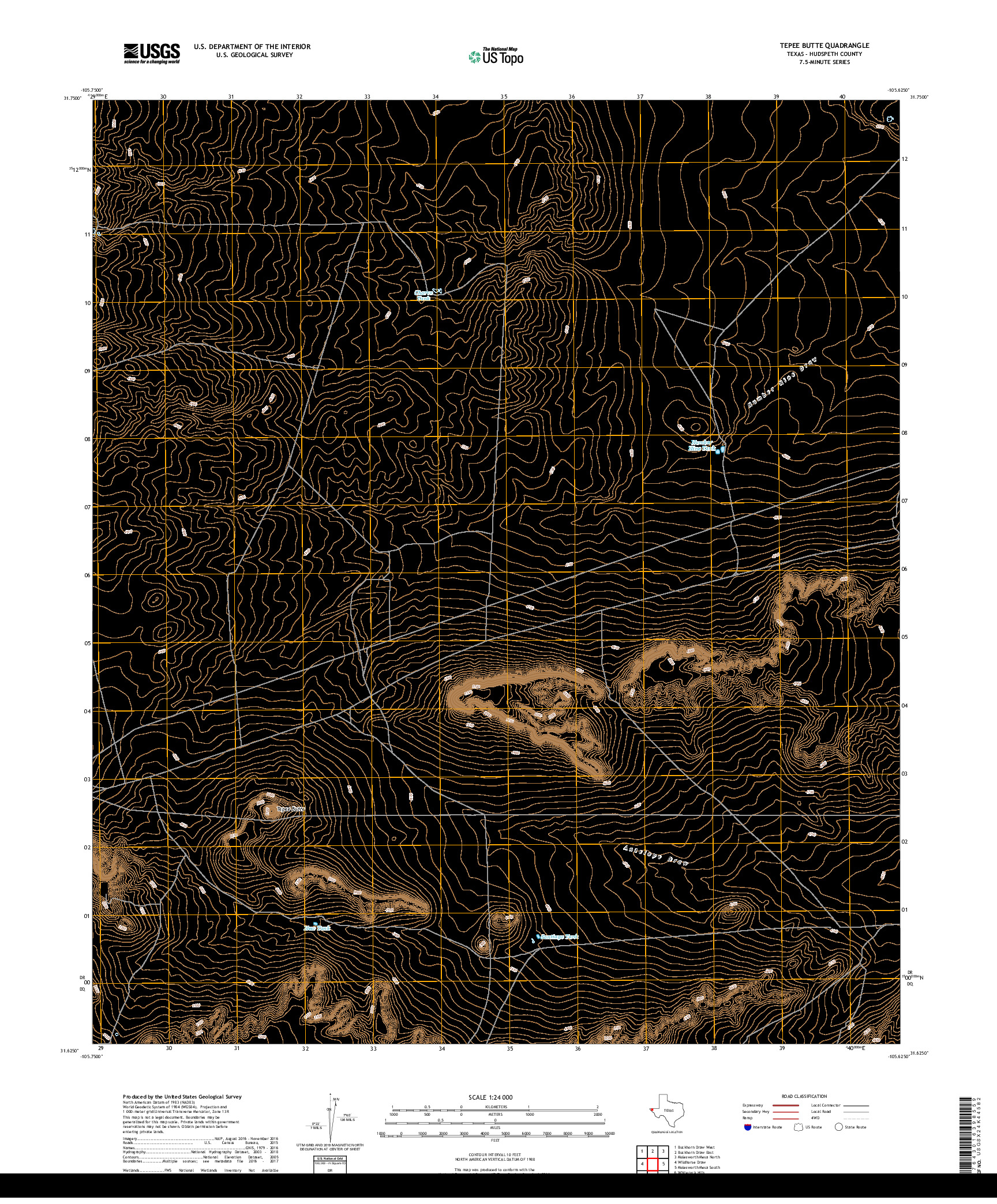 USGS US TOPO 7.5-MINUTE MAP FOR TEPEE BUTTE, TX 2019