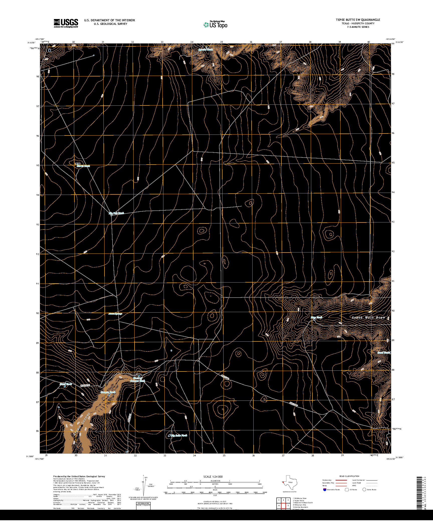 USGS US TOPO 7.5-MINUTE MAP FOR TEPEE BUTTE SW, TX 2019