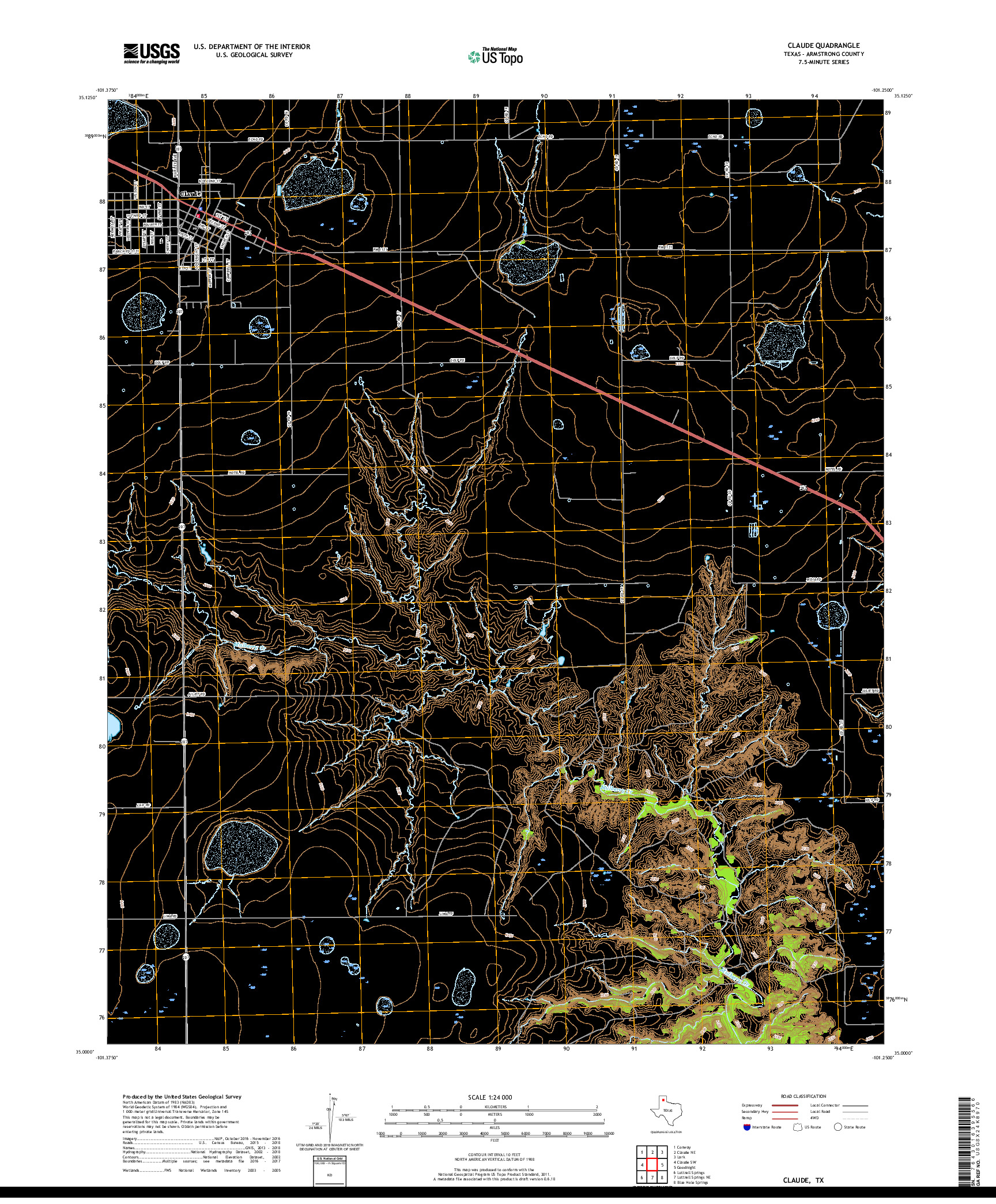 USGS US TOPO 7.5-MINUTE MAP FOR CLAUDE, TX 2019