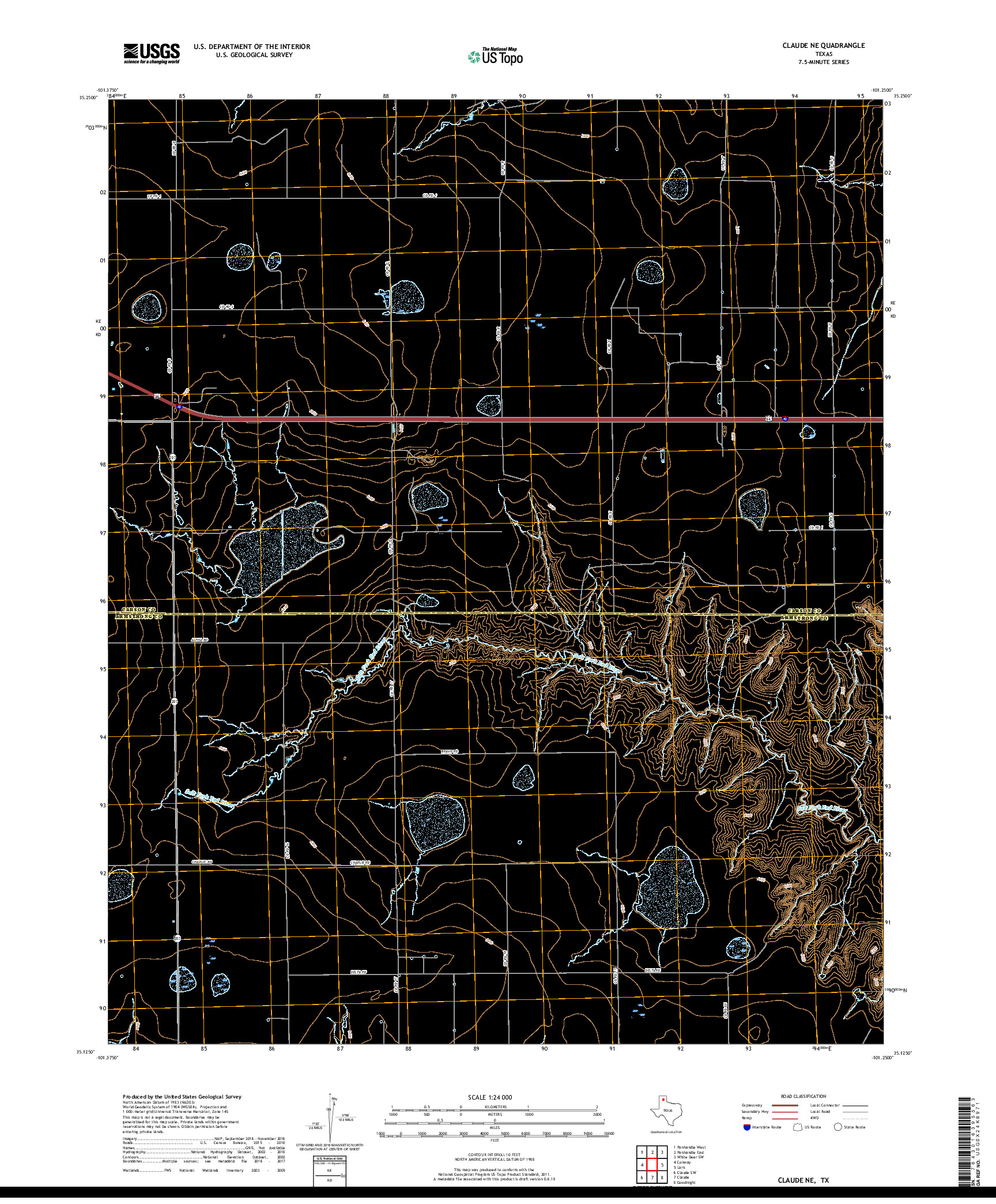 USGS US TOPO 7.5-MINUTE MAP FOR CLAUDE NE, TX 2019