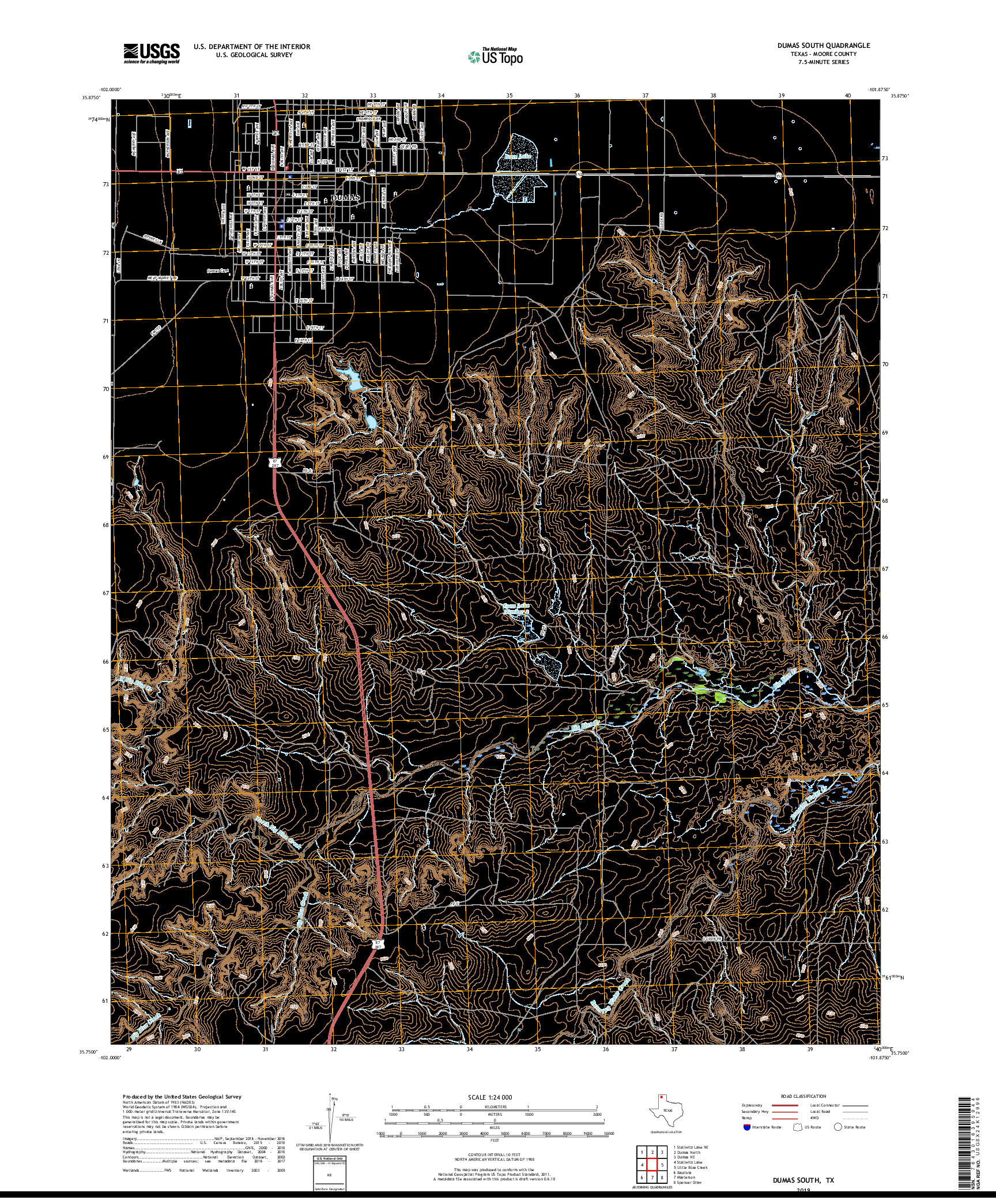 USGS US TOPO 7.5-MINUTE MAP FOR DUMAS SOUTH, TX 2019