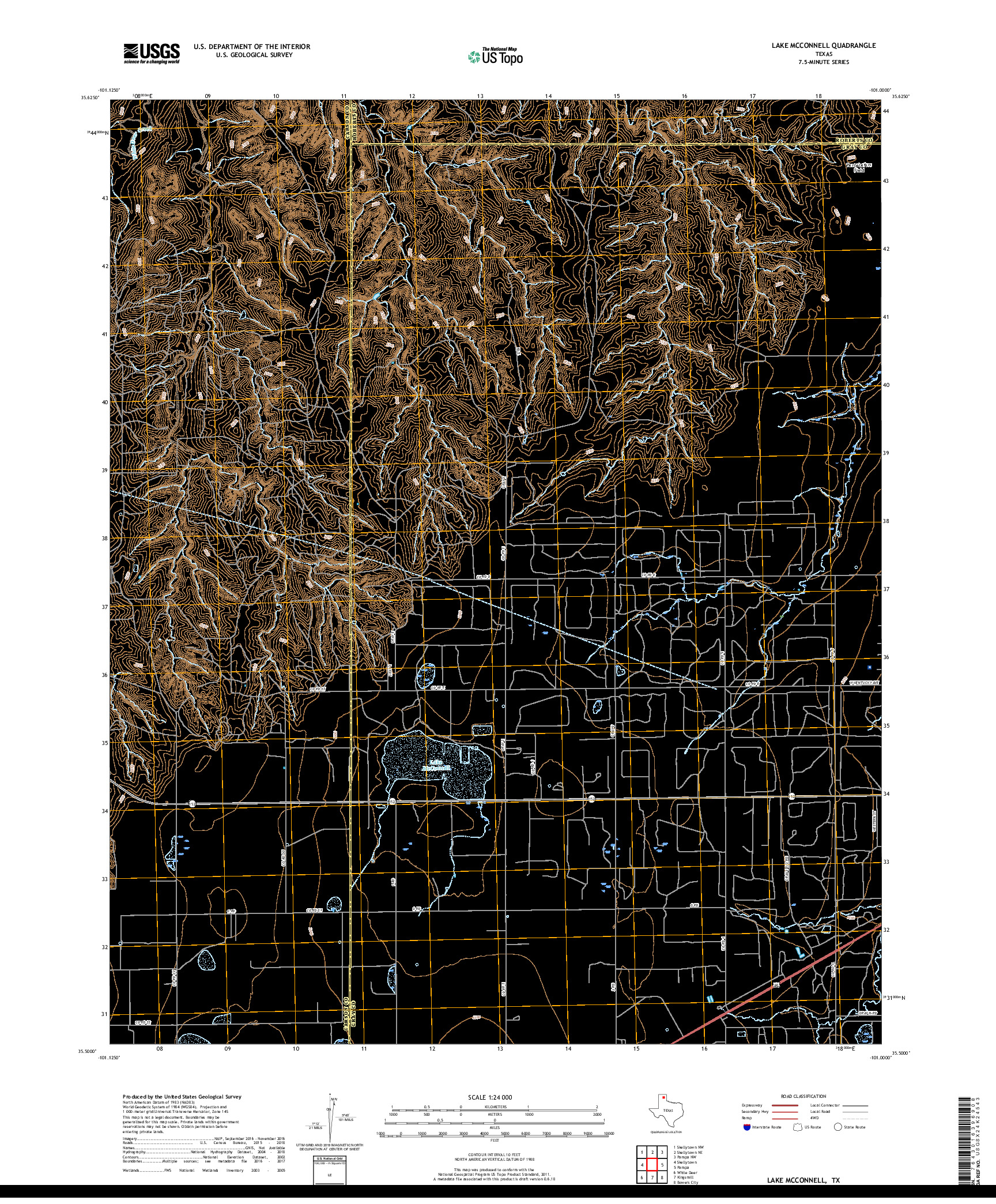 USGS US TOPO 7.5-MINUTE MAP FOR LAKE MCCONNELL, TX 2019