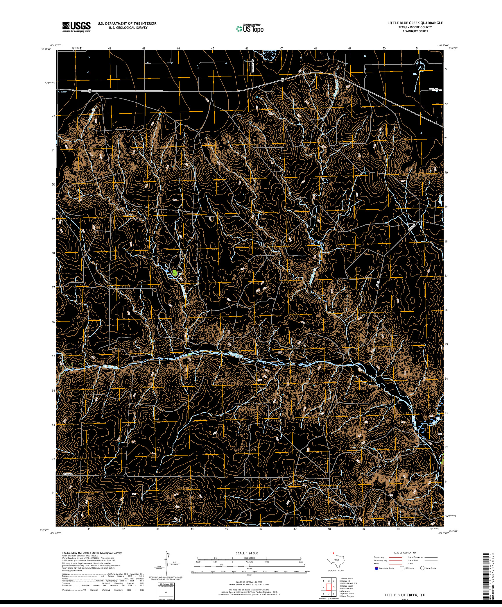 USGS US TOPO 7.5-MINUTE MAP FOR LITTLE BLUE CREEK, TX 2019