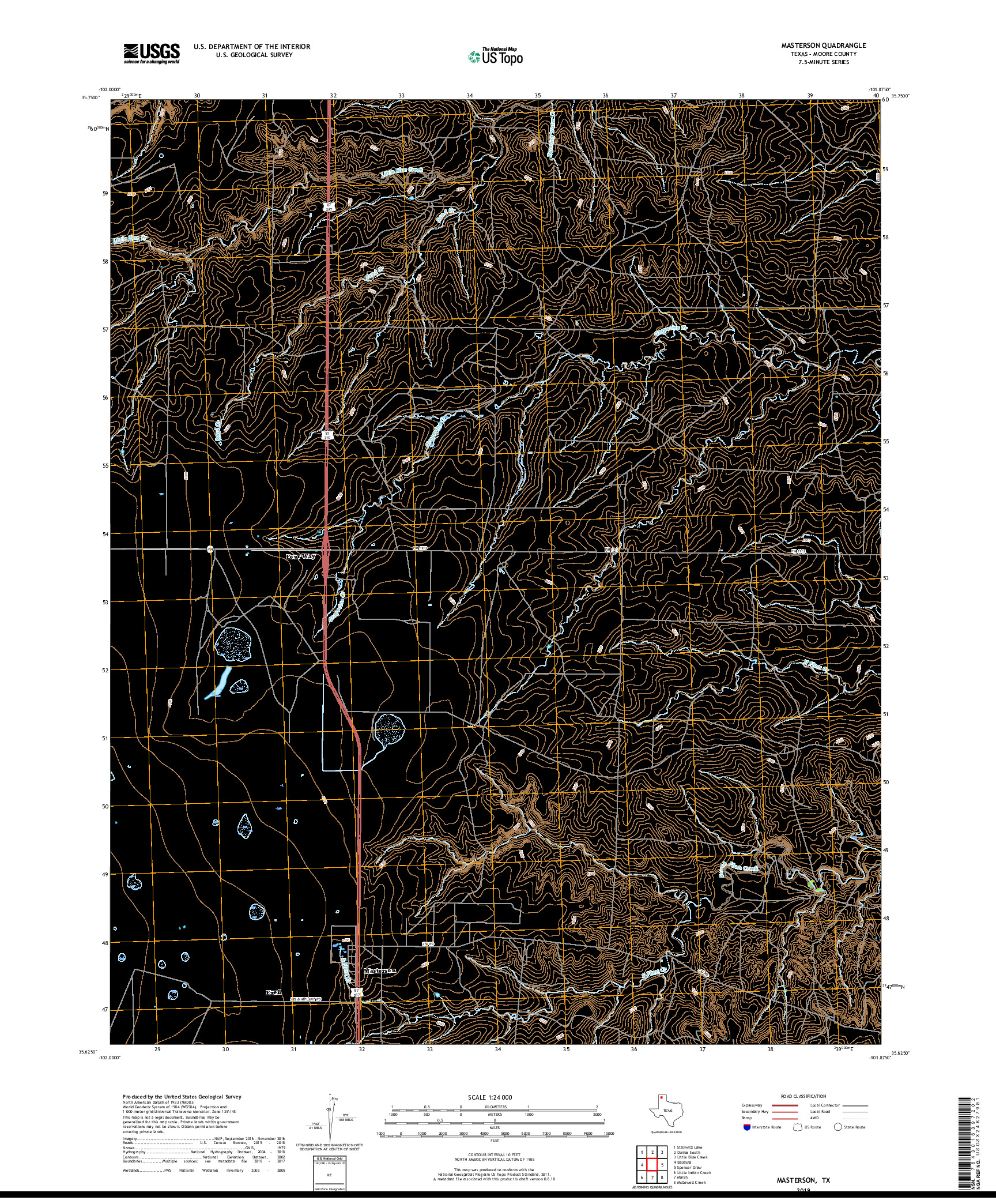 USGS US TOPO 7.5-MINUTE MAP FOR MASTERSON, TX 2019