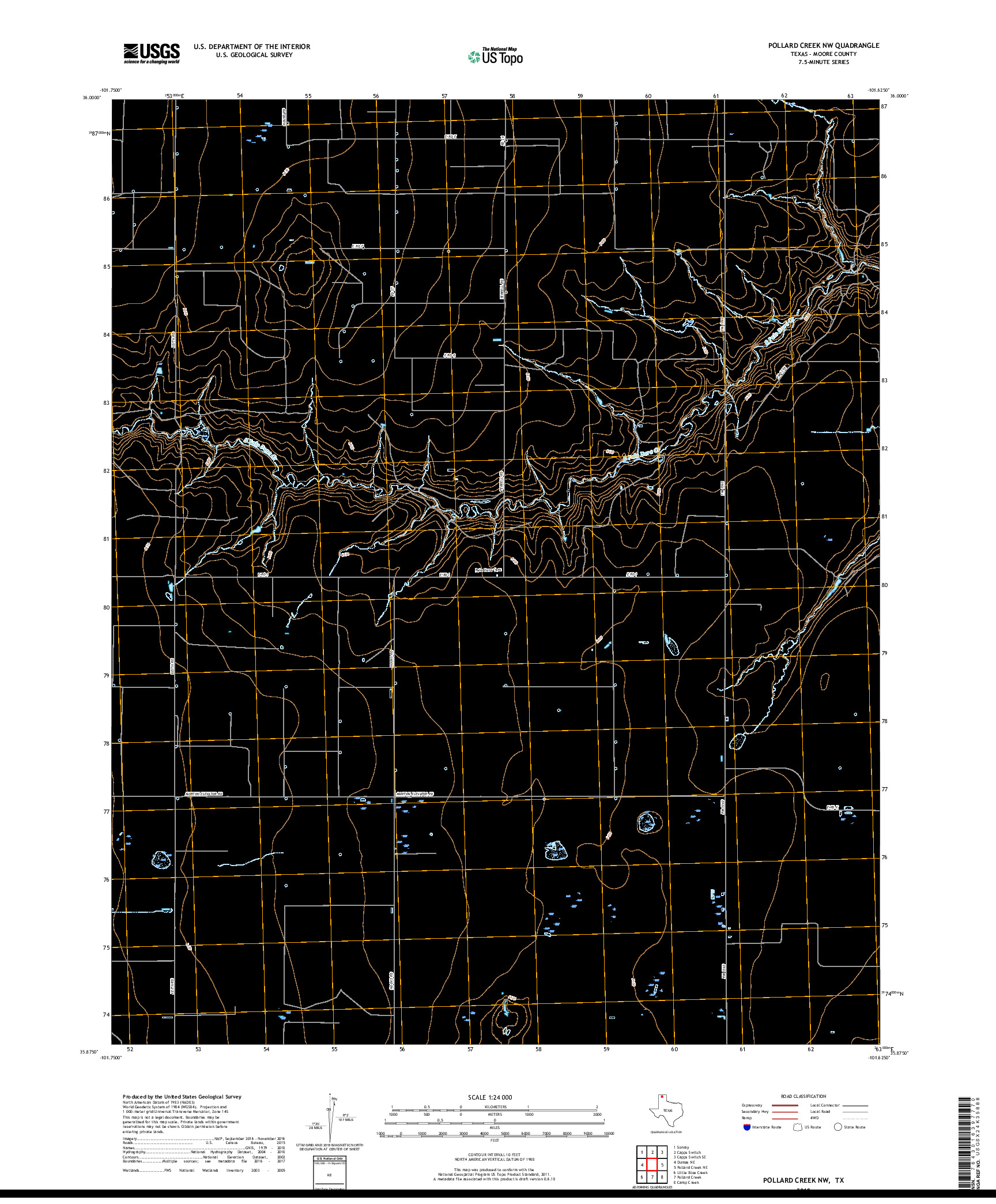 USGS US TOPO 7.5-MINUTE MAP FOR POLLARD CREEK NW, TX 2019