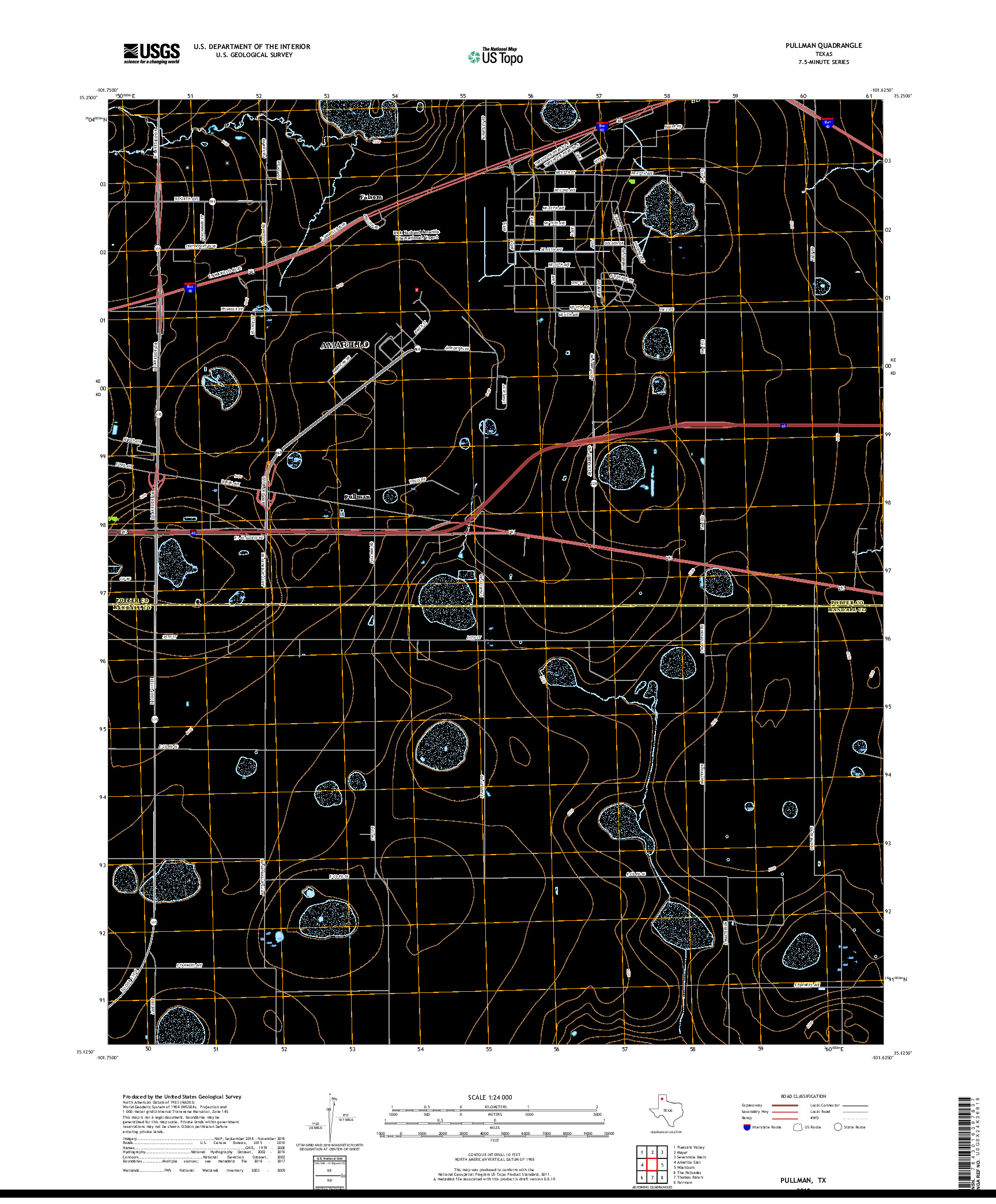 USGS US TOPO 7.5-MINUTE MAP FOR PULLMAN, TX 2019