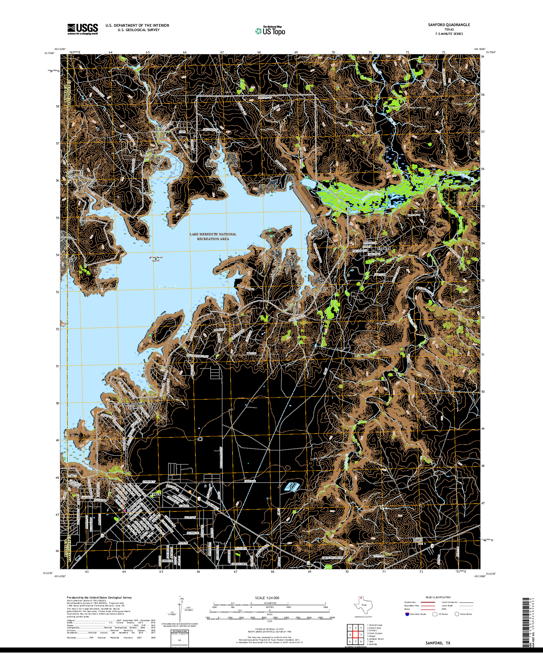 USGS US TOPO 7.5-MINUTE MAP FOR SANFORD, TX 2019