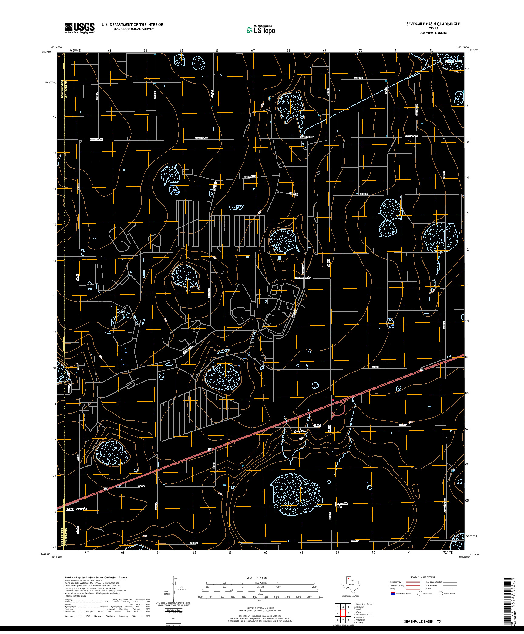 USGS US TOPO 7.5-MINUTE MAP FOR SEVENMILE BASIN, TX 2019