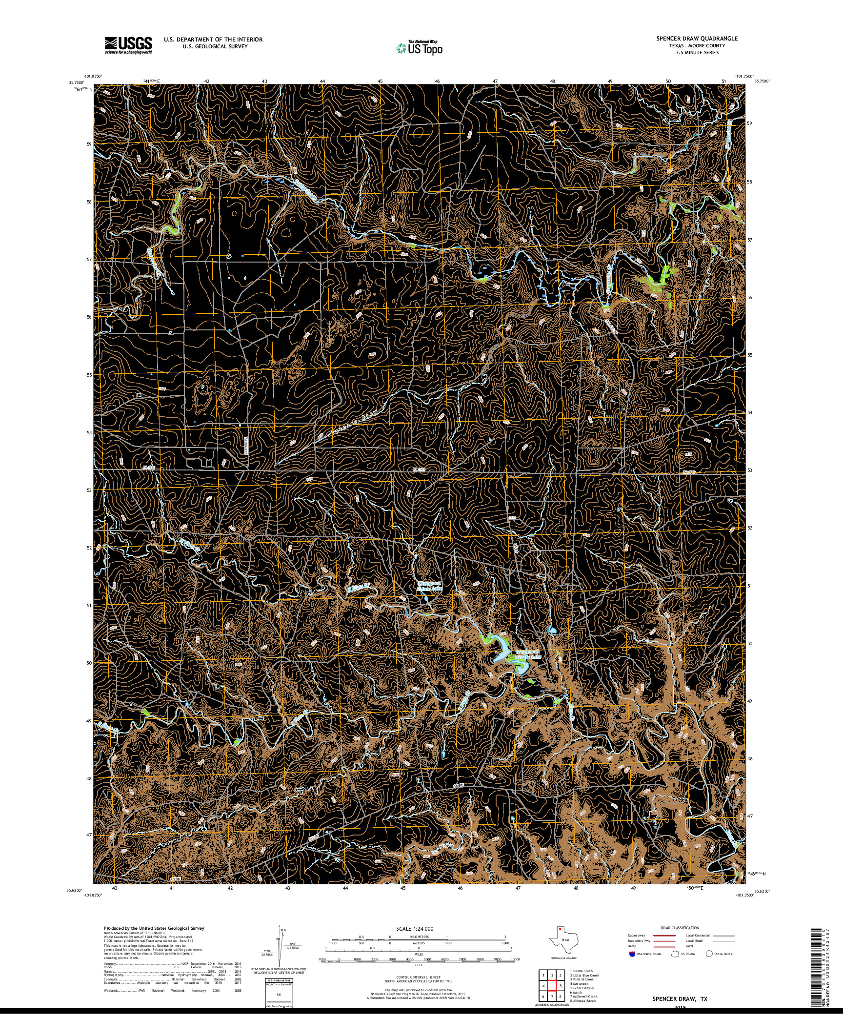 USGS US TOPO 7.5-MINUTE MAP FOR SPENCER DRAW, TX 2019