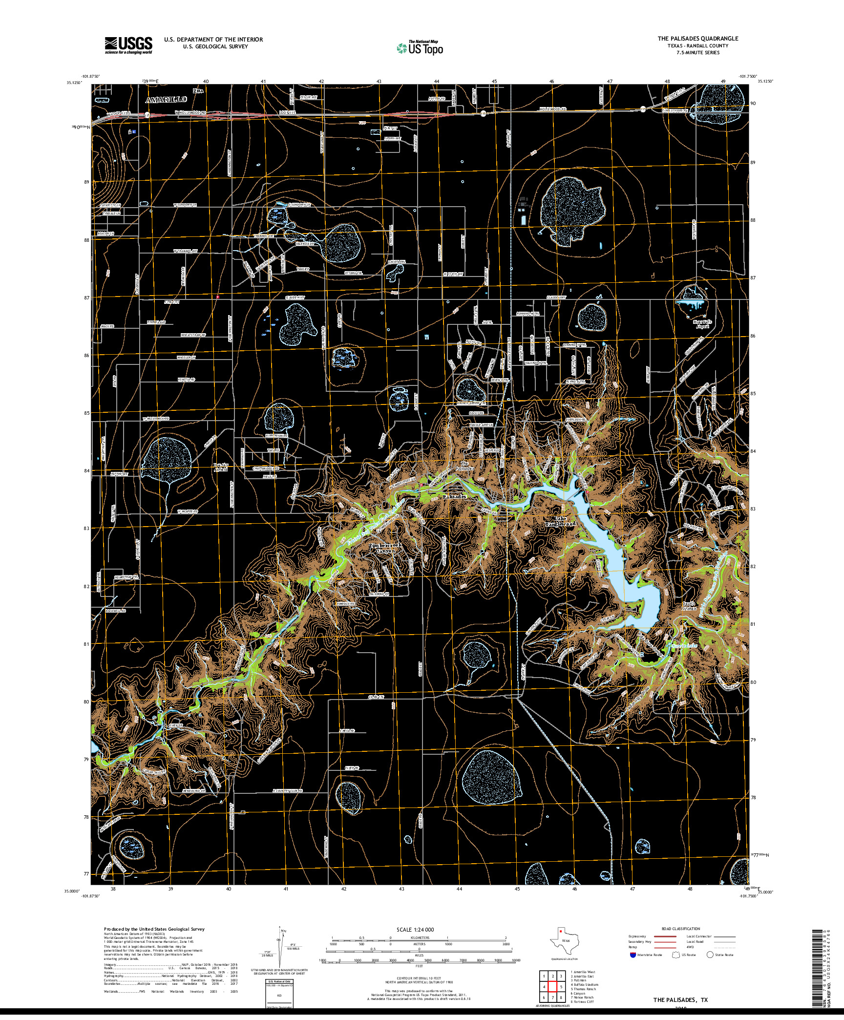 USGS US TOPO 7.5-MINUTE MAP FOR THE PALISADES, TX 2019