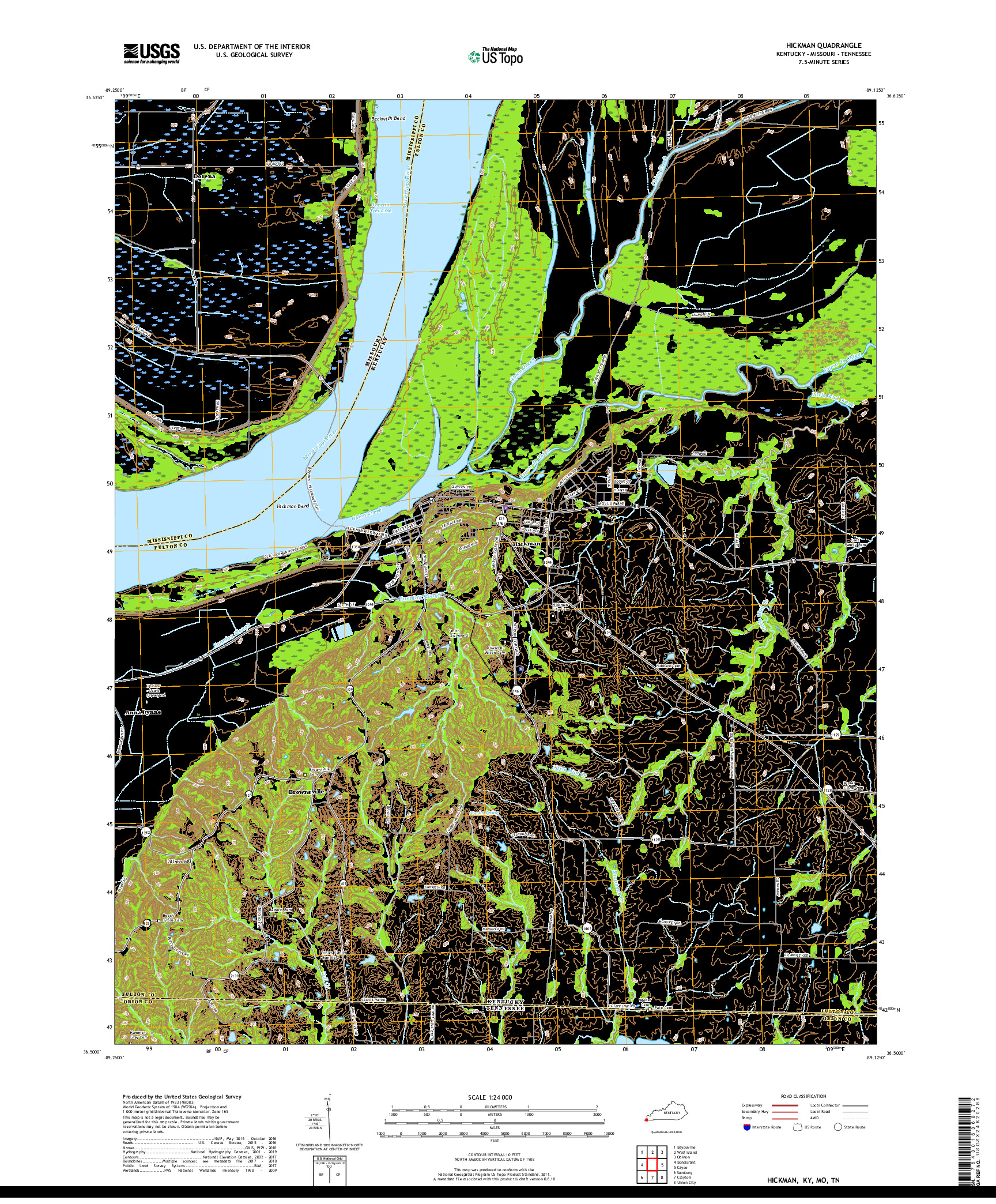 USGS US TOPO 7.5-MINUTE MAP FOR HICKMAN, KY,MO,TN 2019