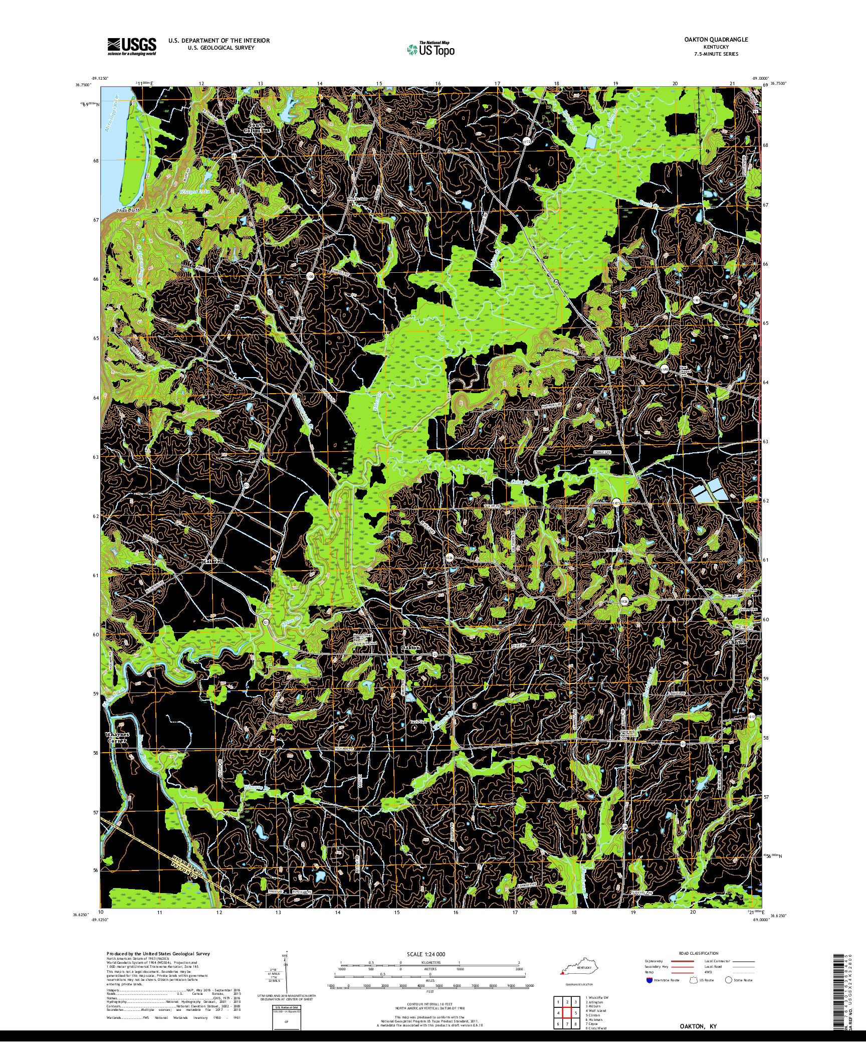 USGS US TOPO 7.5-MINUTE MAP FOR OAKTON, KY 2019