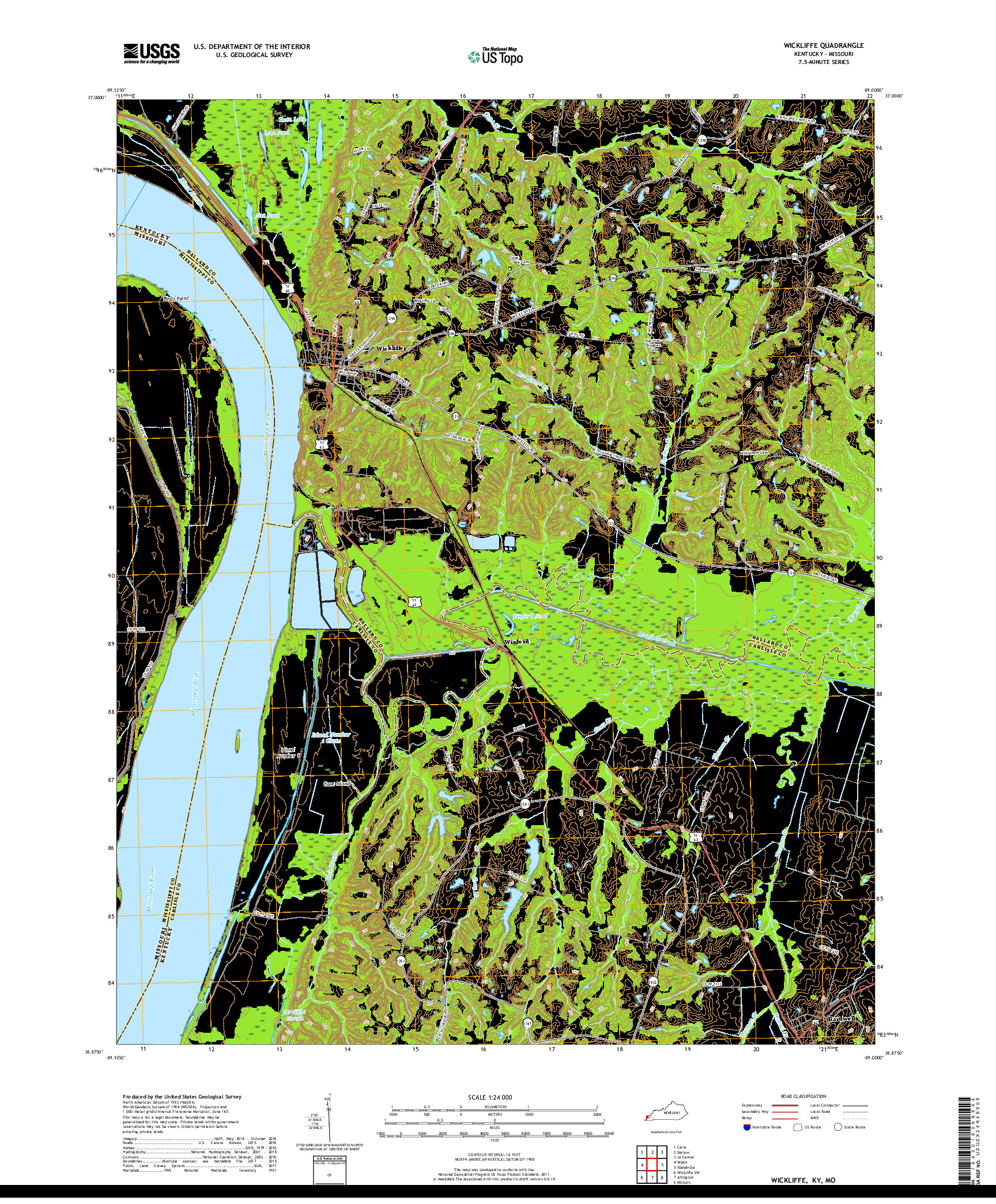 USGS US TOPO 7.5-MINUTE MAP FOR WICKLIFFE, KY,MO 2019