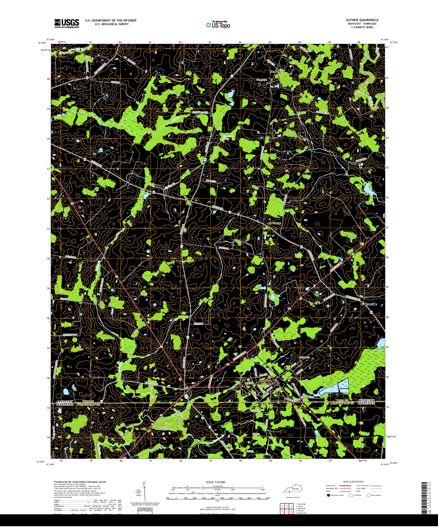 USGS US TOPO 7.5-MINUTE MAP FOR GUTHRIE, KY,TN 2019