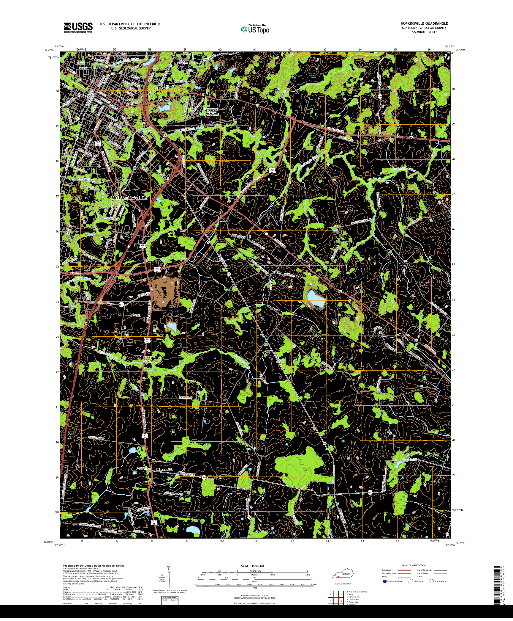 USGS US TOPO 7.5-MINUTE MAP FOR HOPKINSVILLE, KY 2019