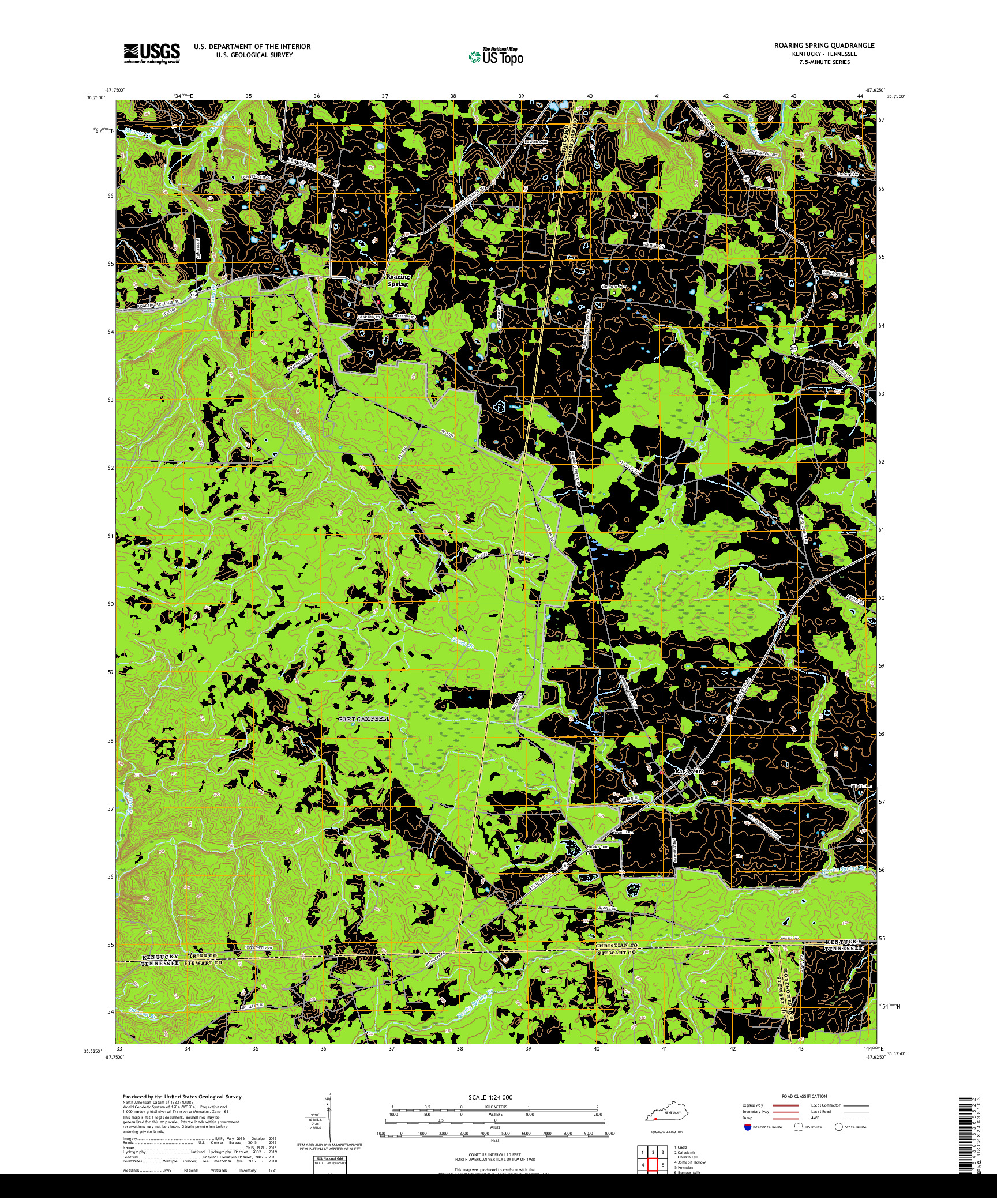 USGS US TOPO 7.5-MINUTE MAP FOR ROARING SPRING, KY,TN 2019