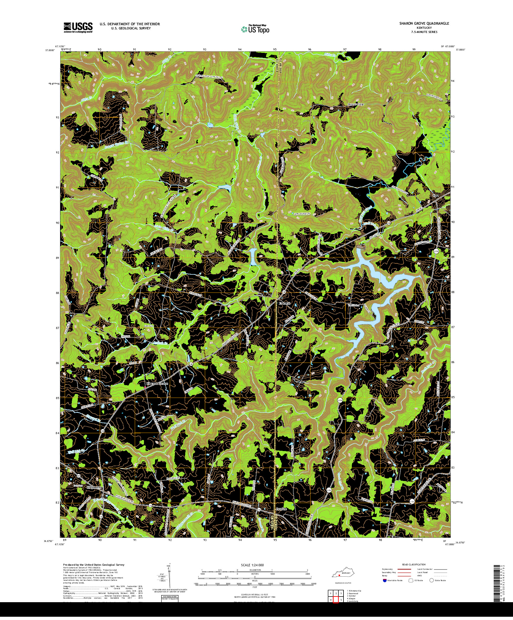 USGS US TOPO 7.5-MINUTE MAP FOR SHARON GROVE, KY 2019