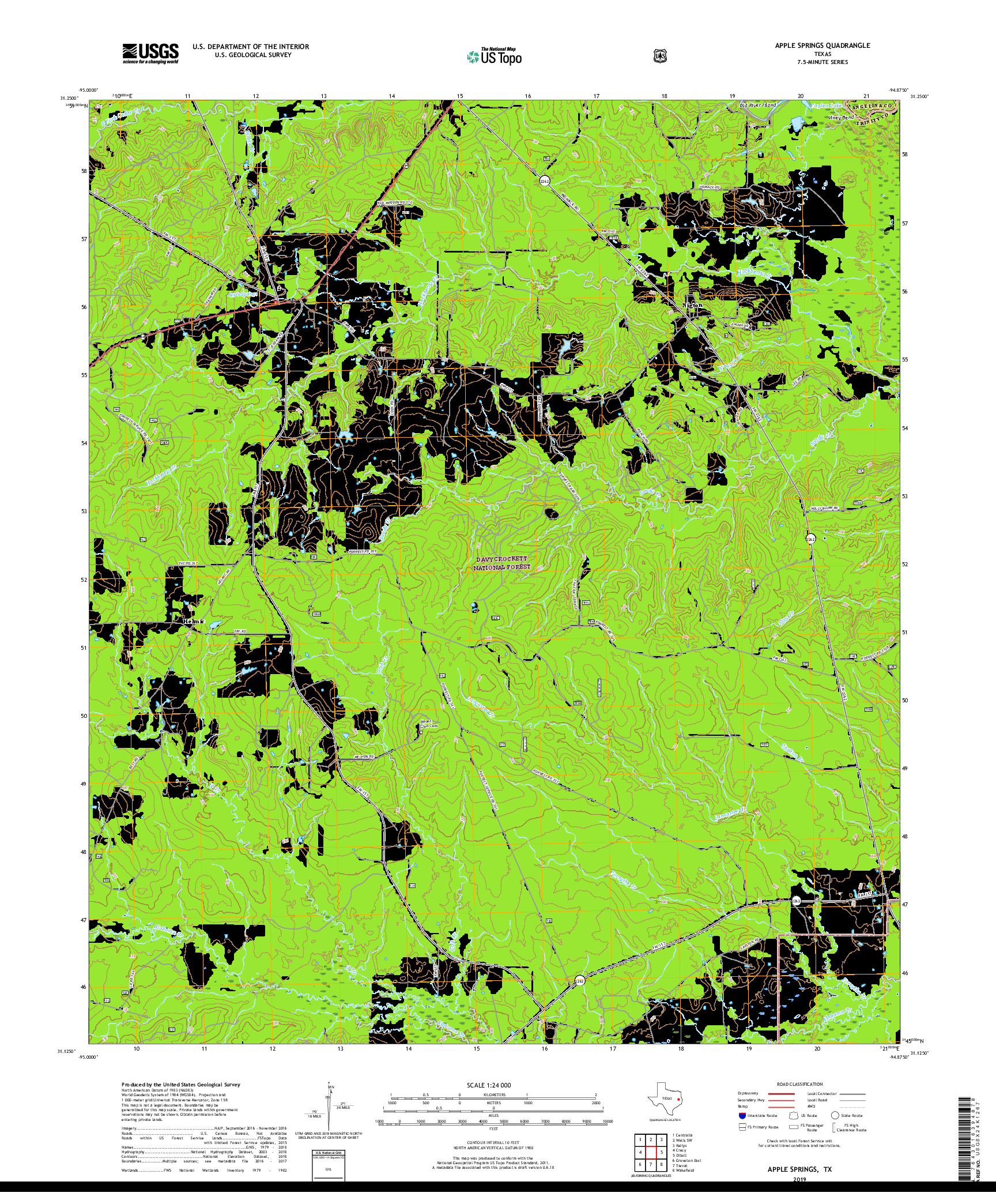 USGS US TOPO 7.5-MINUTE MAP FOR APPLE SPRINGS, TX 2019