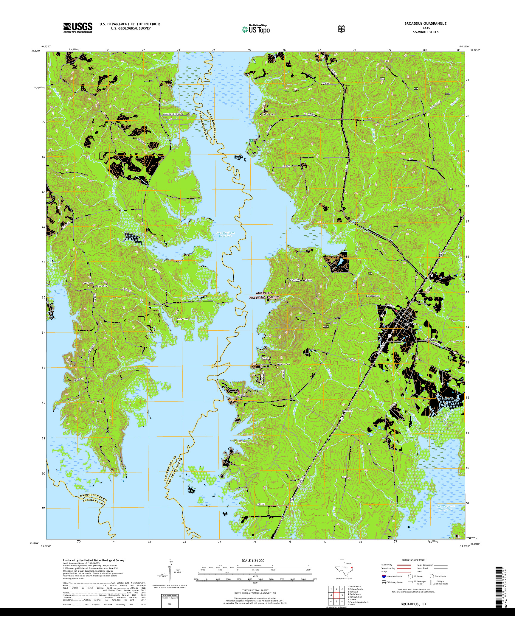 USGS US TOPO 7.5-MINUTE MAP FOR BROADDUS, TX 2019