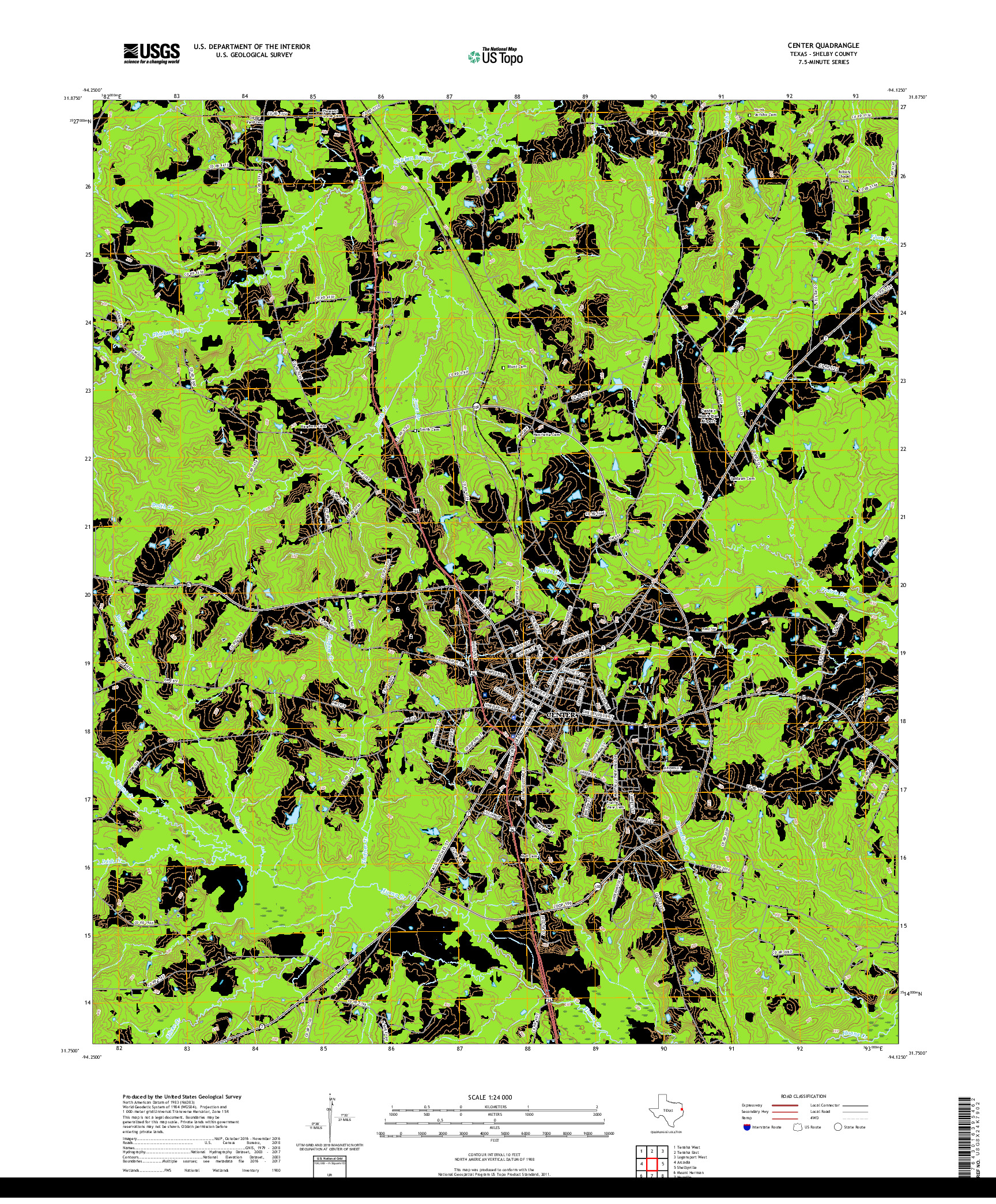 USGS US TOPO 7.5-MINUTE MAP FOR CENTER, TX 2019