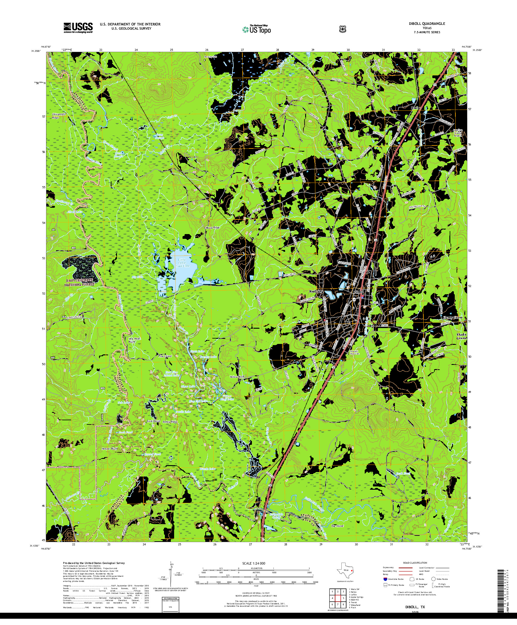 USGS US TOPO 7.5-MINUTE MAP FOR DIBOLL, TX 2019