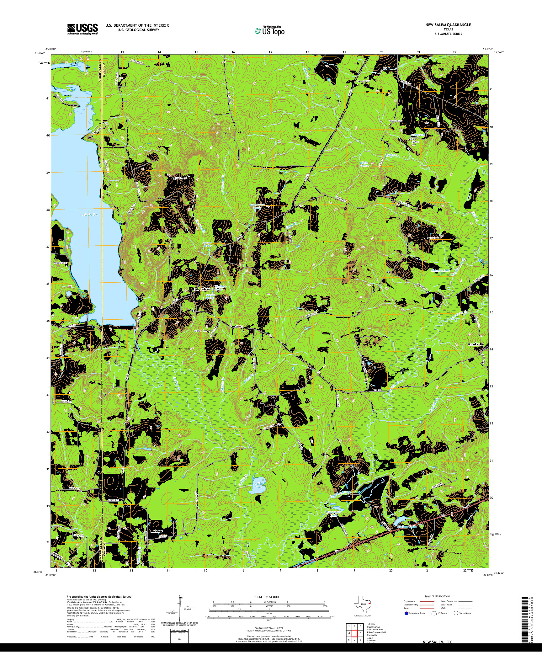 USGS US TOPO 7.5-MINUTE MAP FOR NEW SALEM, TX 2019