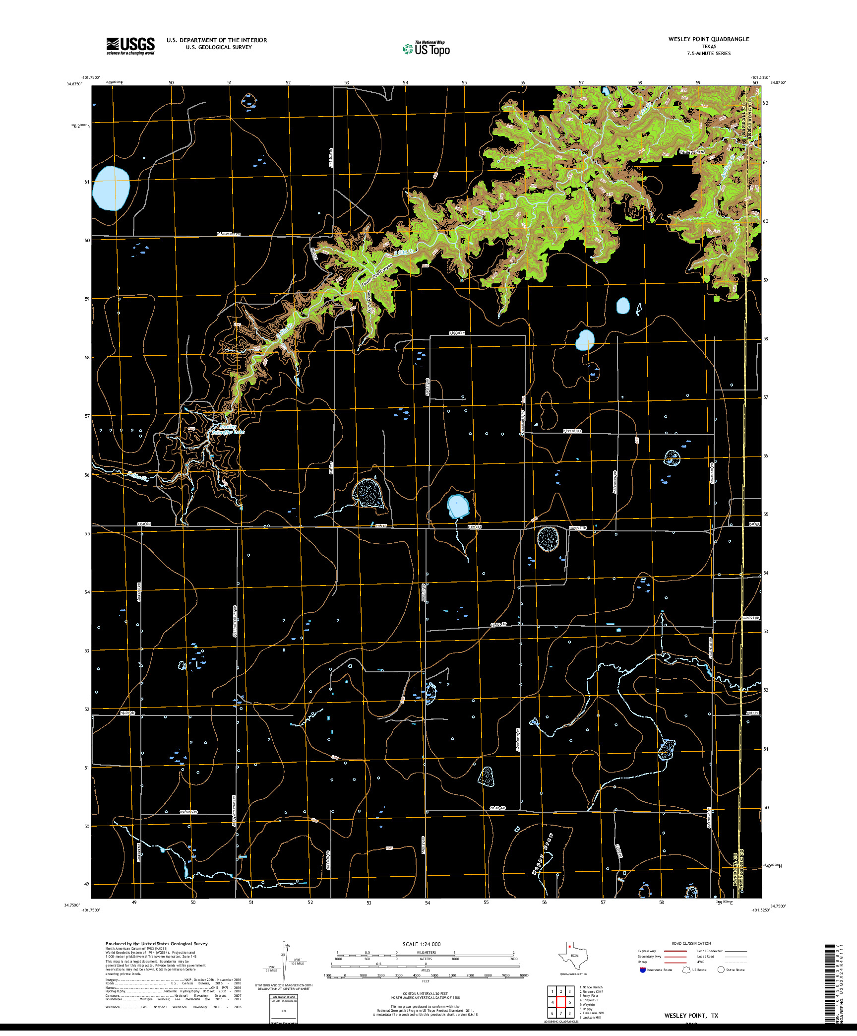 USGS US TOPO 7.5-MINUTE MAP FOR WESLEY POINT, TX 2019