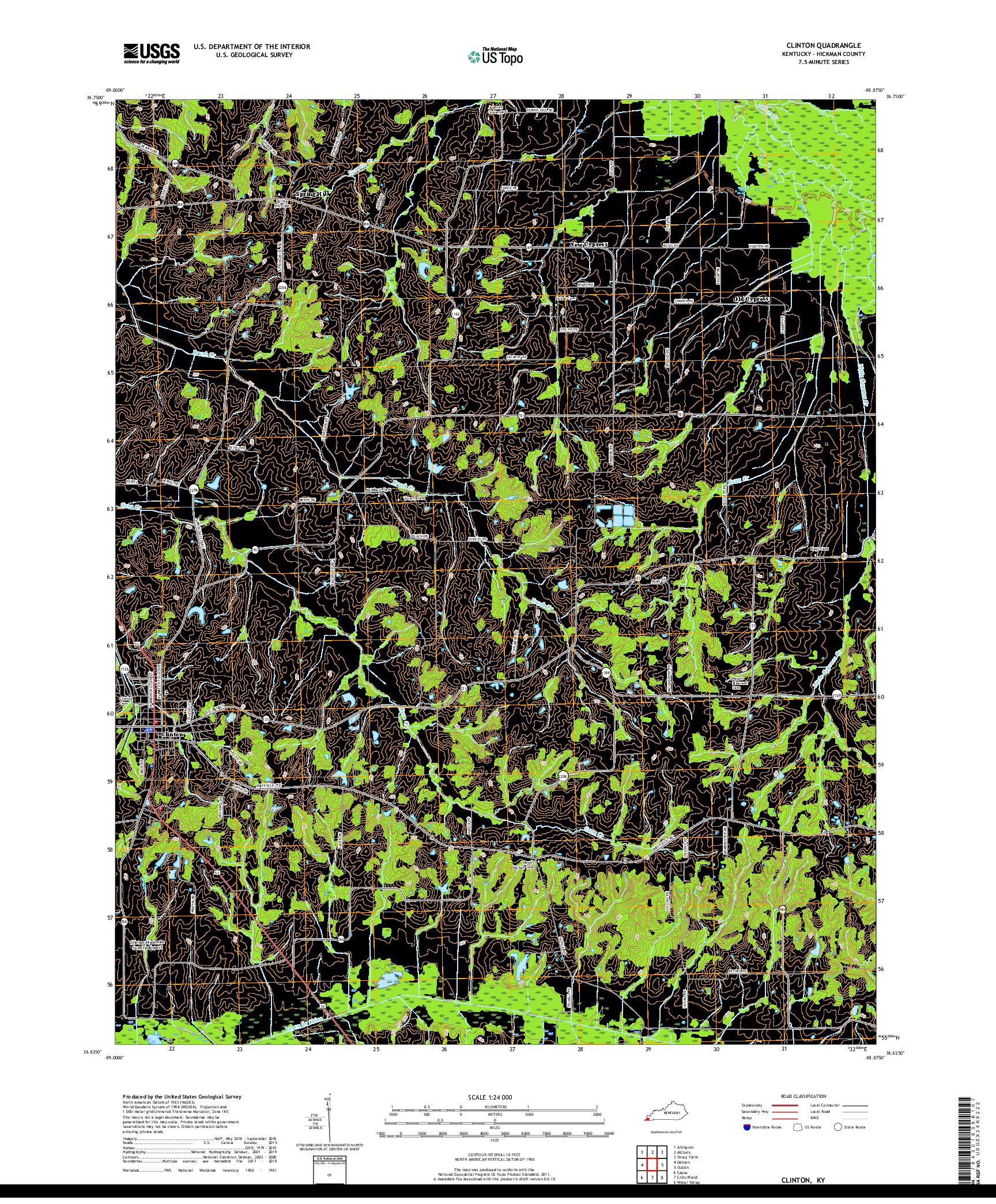 USGS US TOPO 7.5-MINUTE MAP FOR CLINTON, KY 2019