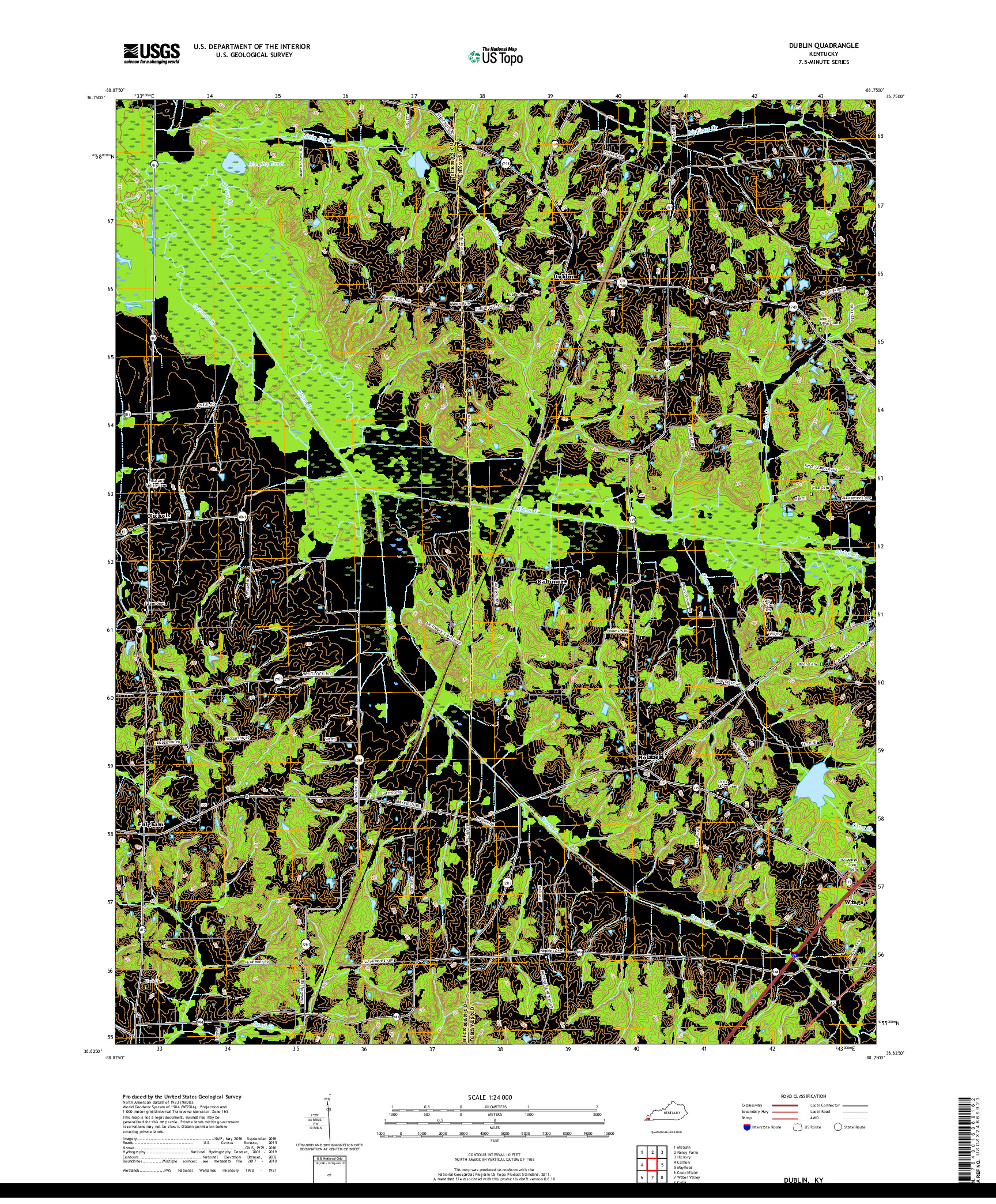 USGS US TOPO 7.5-MINUTE MAP FOR DUBLIN, KY 2019